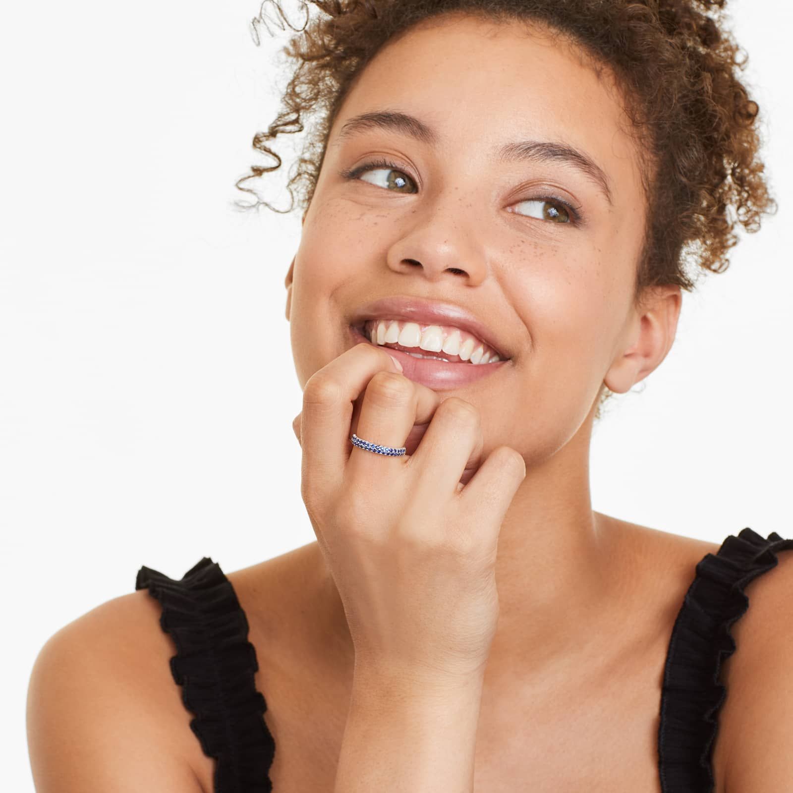 Double Row Pavé Sapphire And Diamond Ring In 14K White Gold