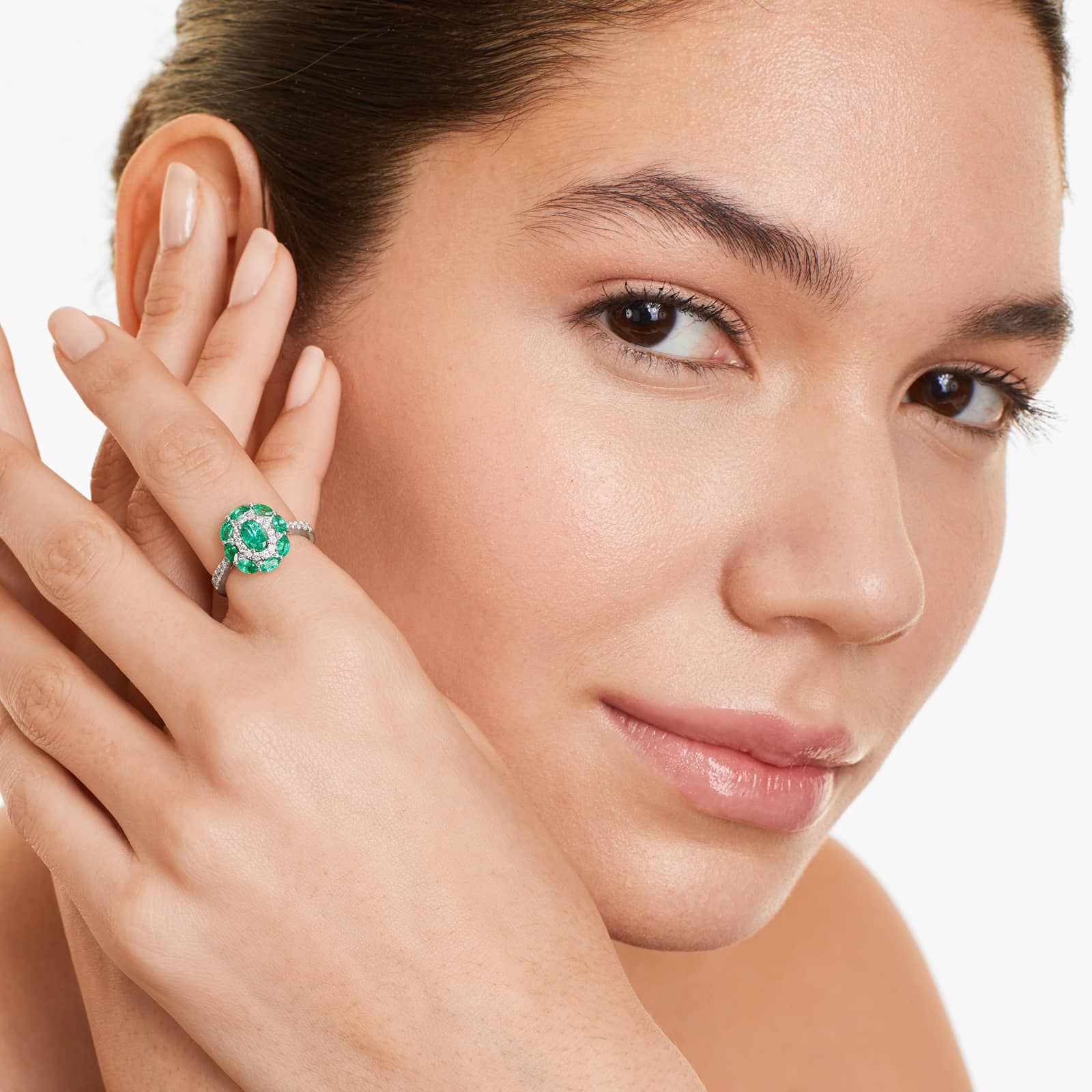 14K White Gold Imperial Emerald and Diamond Ring