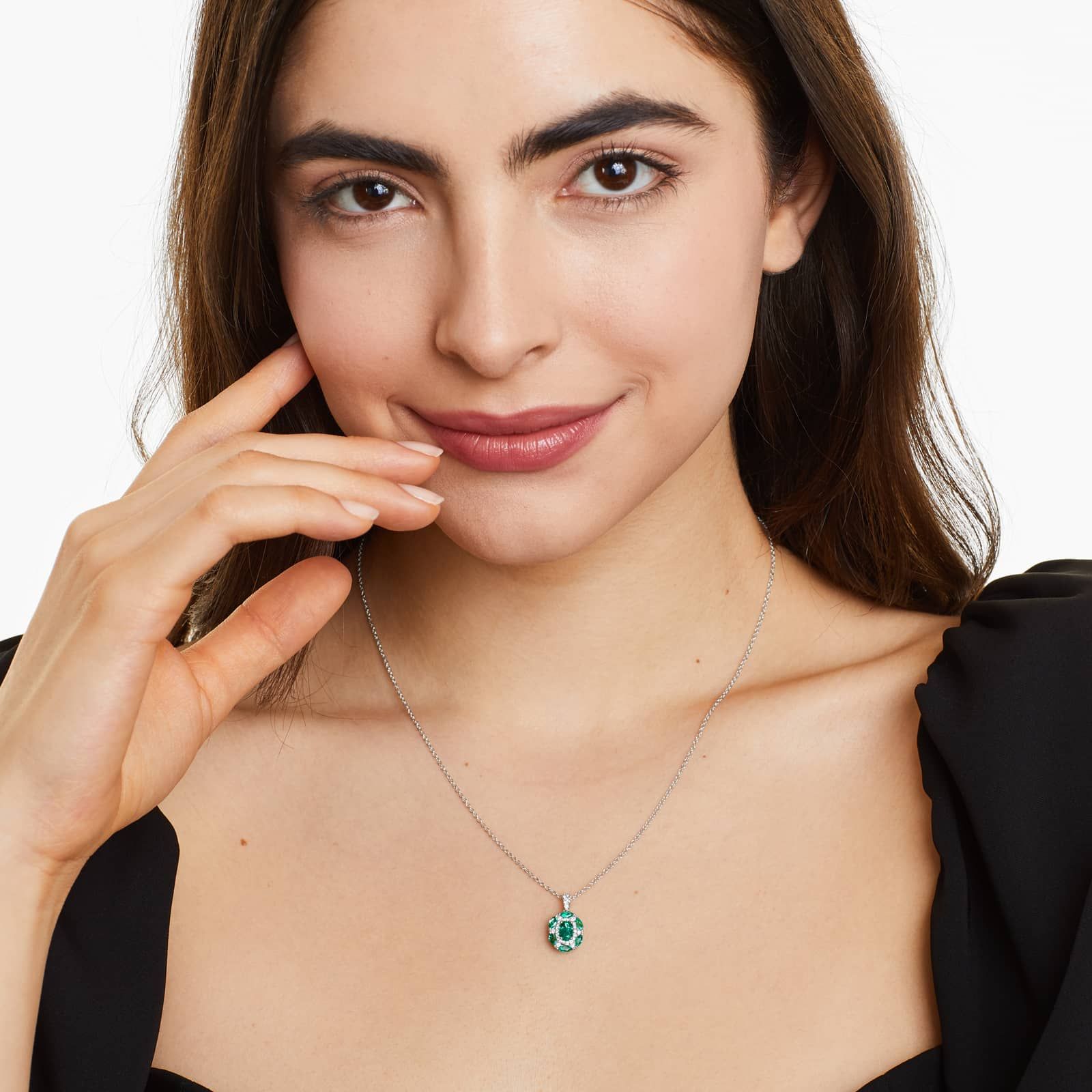 14K White Gold Imperial Emerald and Diamond Necklace