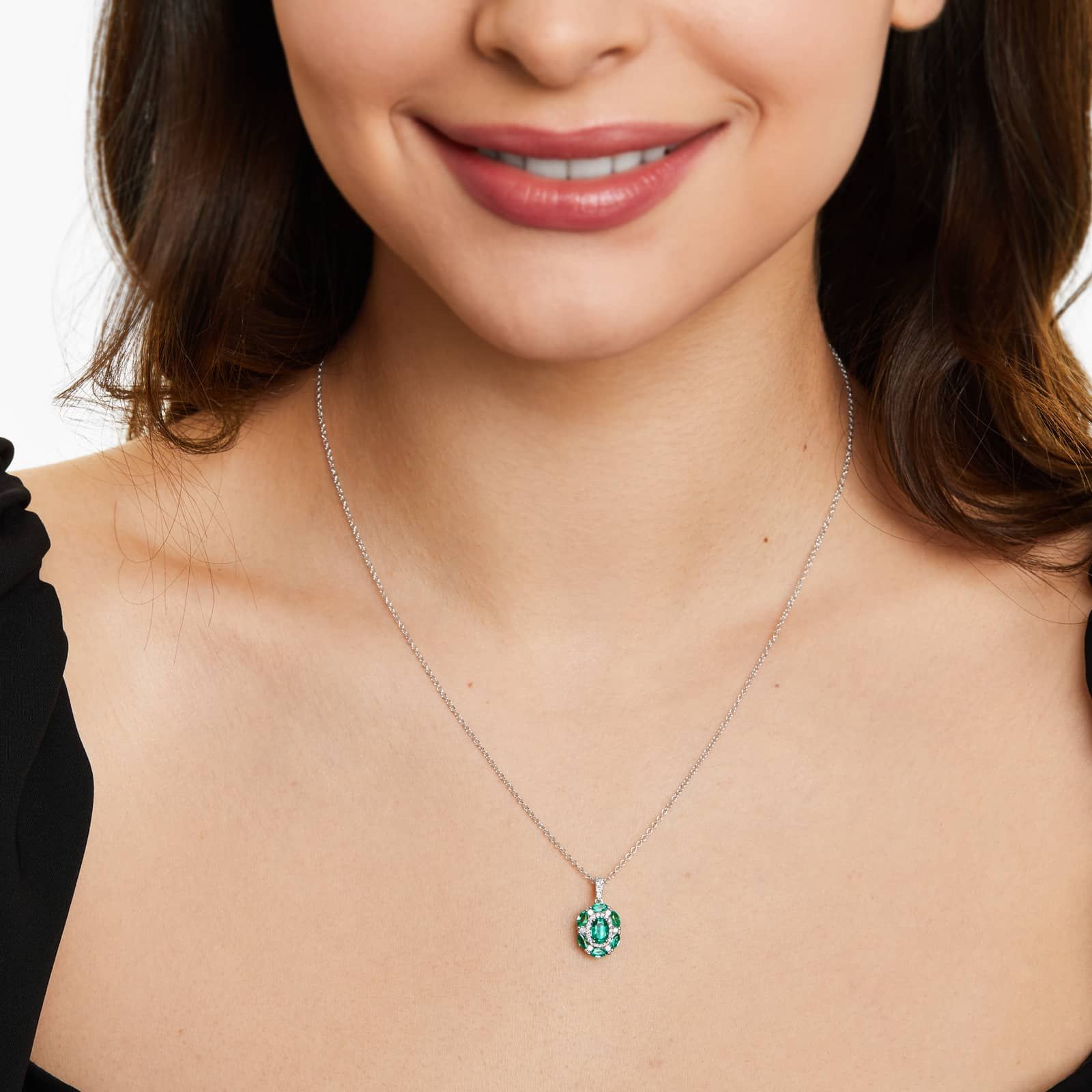 14K White Gold Imperial Emerald and Diamond Necklace