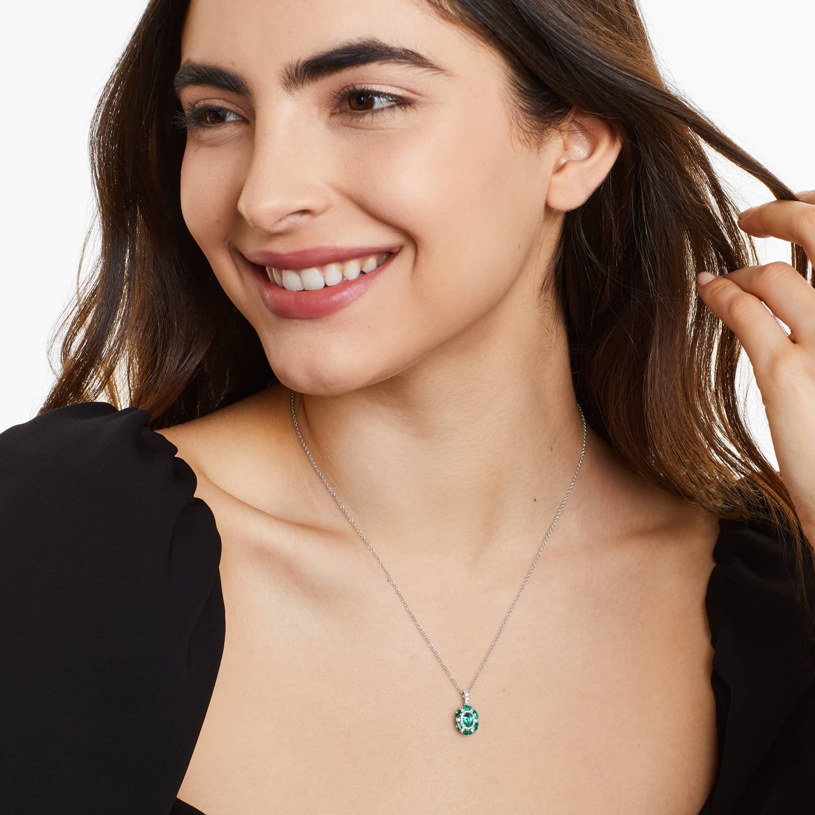 14K White Gold Imperial Emerald and Diamond Necklace