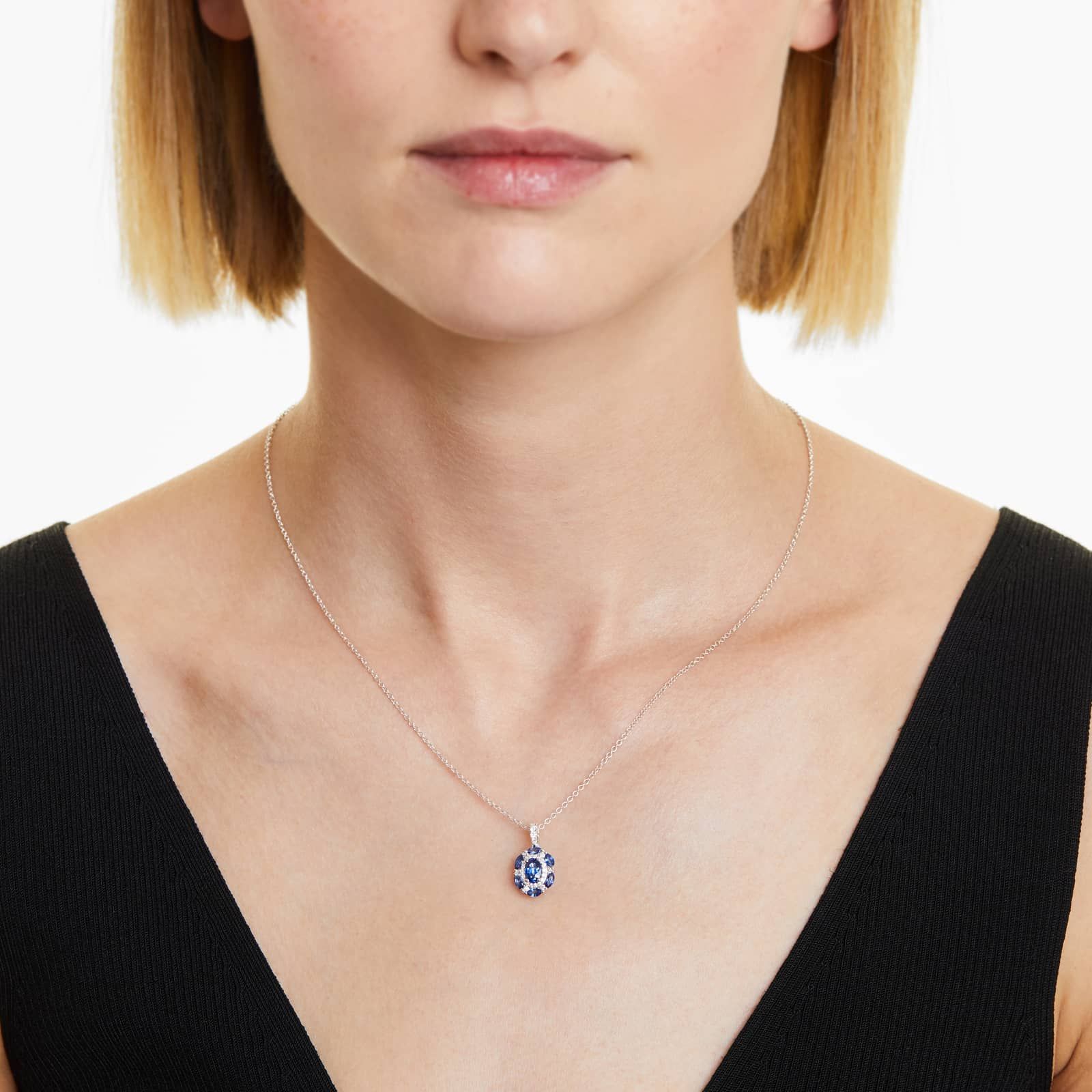 14K White Gold Imperial Sapphire and Diamond Necklace