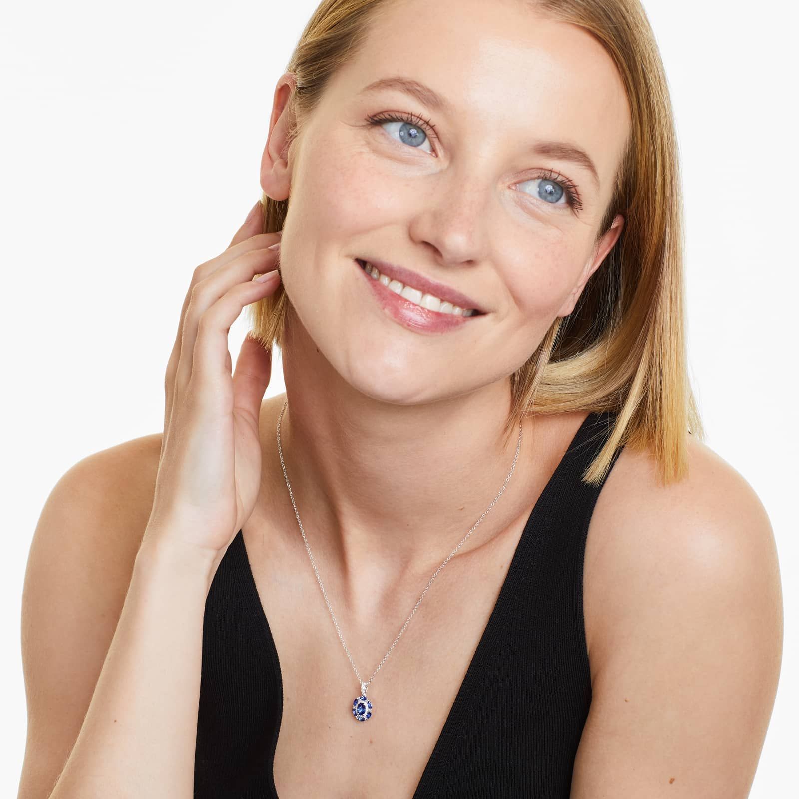 14K White Gold Imperial Sapphire and Diamond Necklace