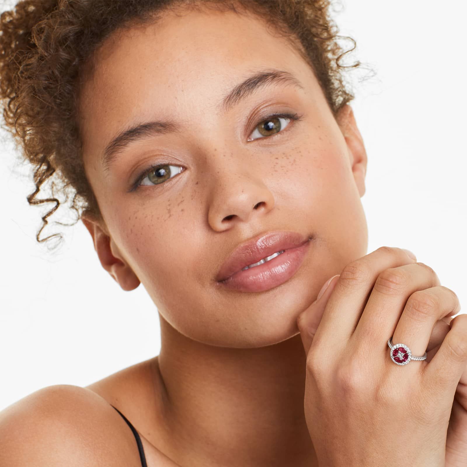 Marquise Ruby And Diamond Ring In 14K White Gold