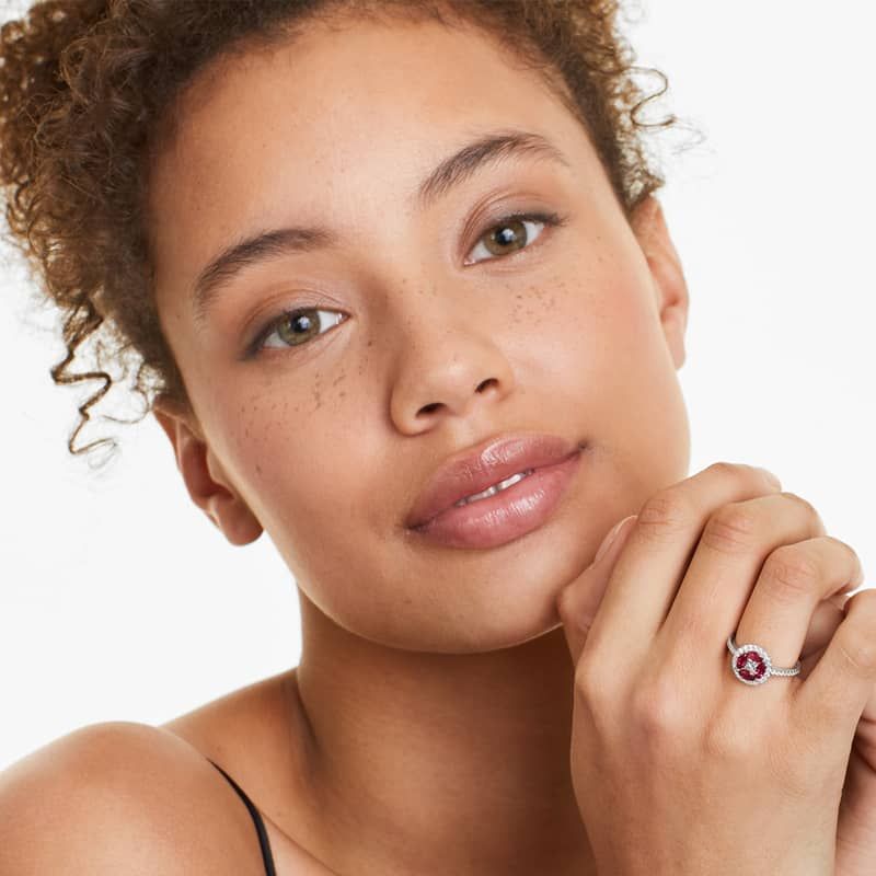 Marquise Ruby And Diamond Ring In 14K White Gold