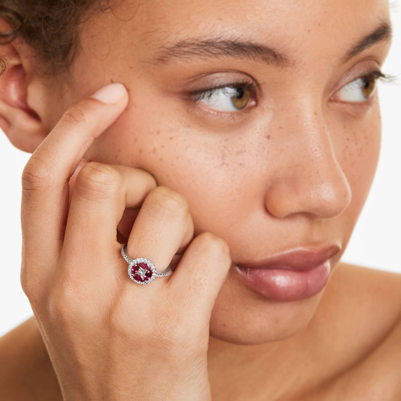 Marquise Ruby And Diamond Ring In 14K White Gold