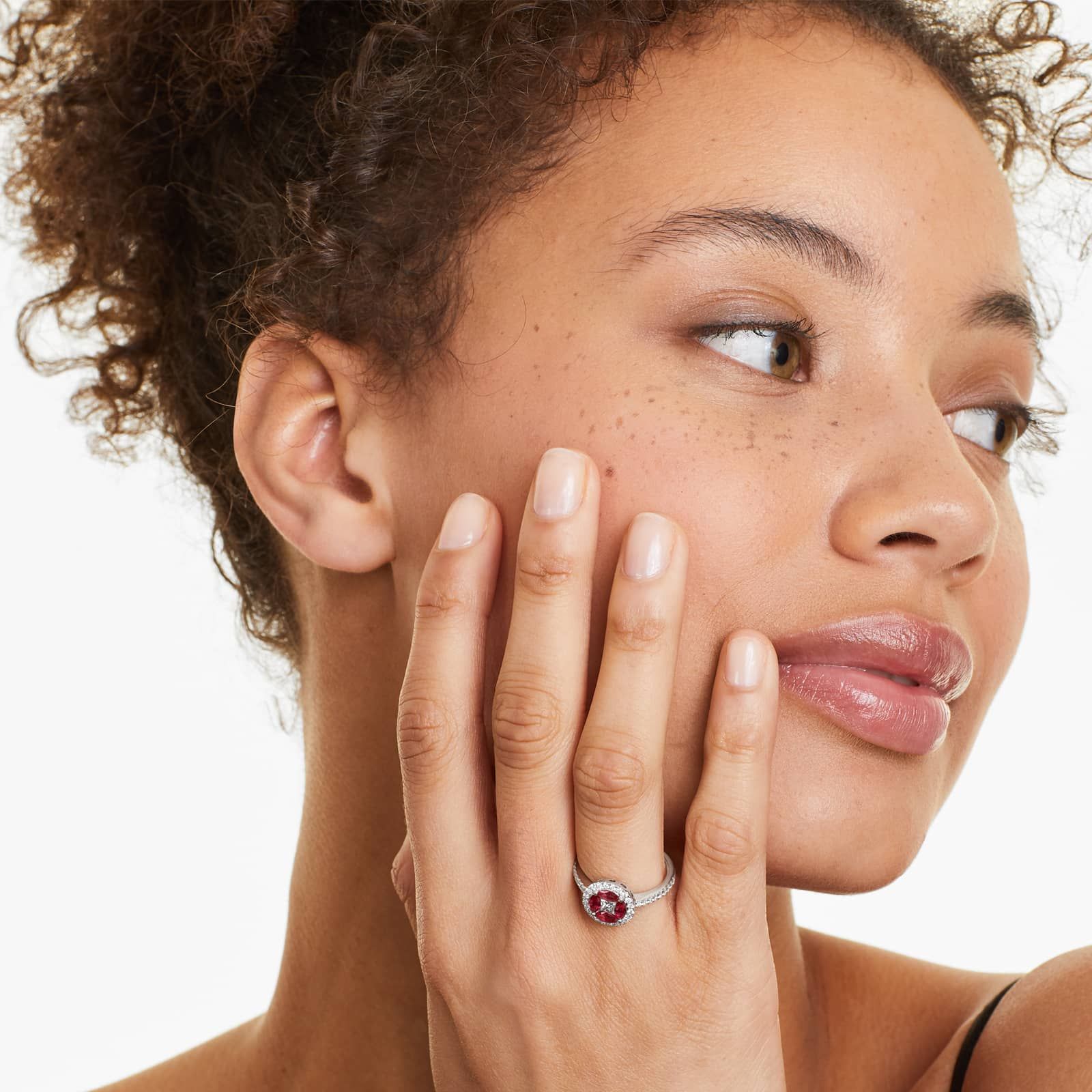 Marquise Ruby And Diamond Ring In 14K White Gold