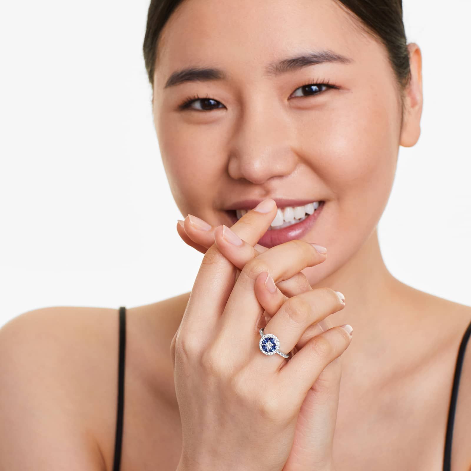 Marquise Sapphire And Diamond Ring In 14K White Gold