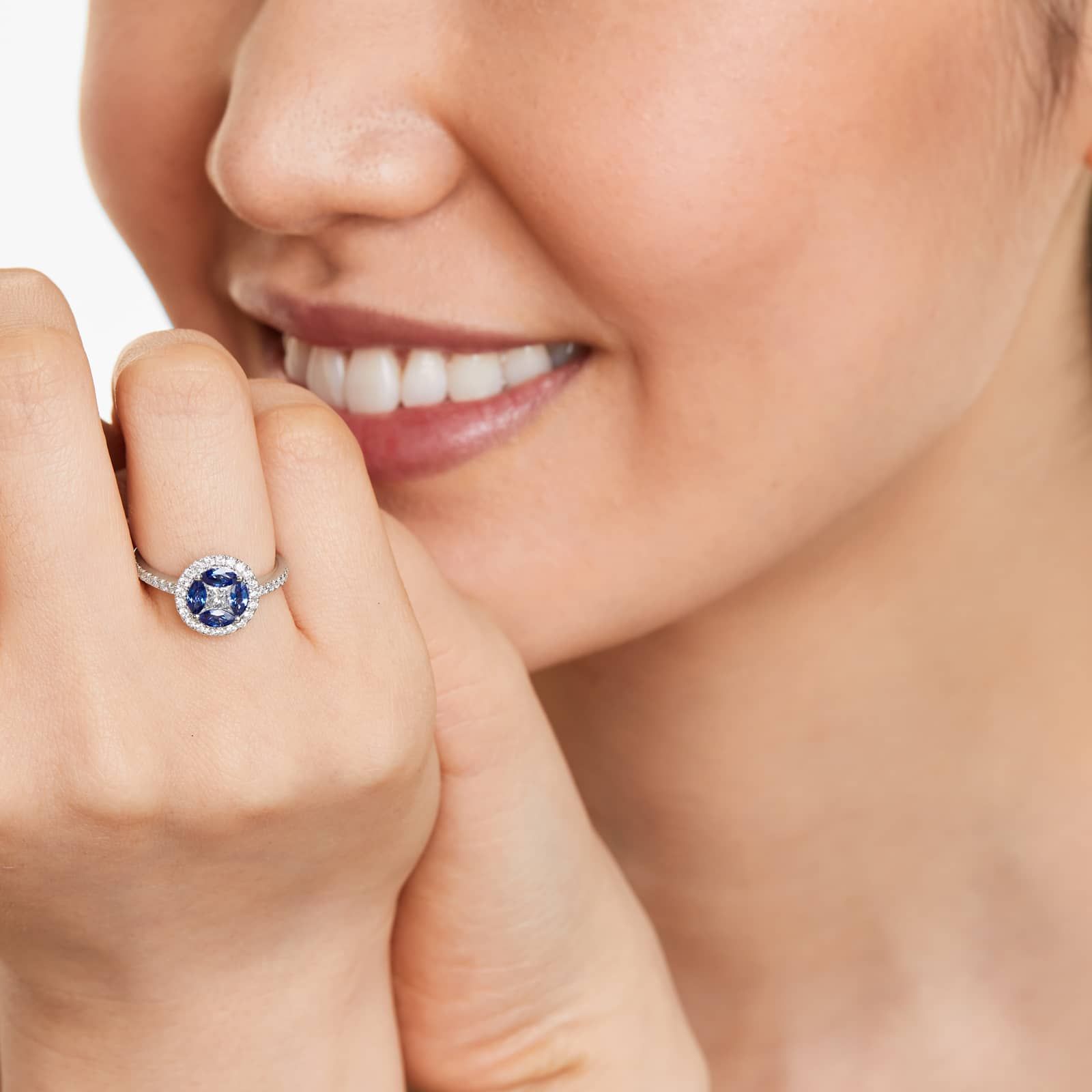 Marquise Sapphire And Diamond Ring In 14K White Gold