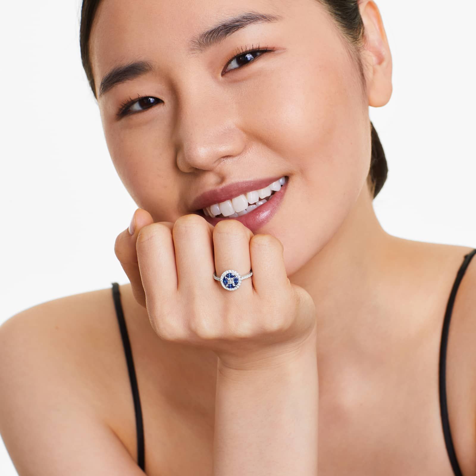 Marquise Sapphire And Diamond Ring In 14K White Gold