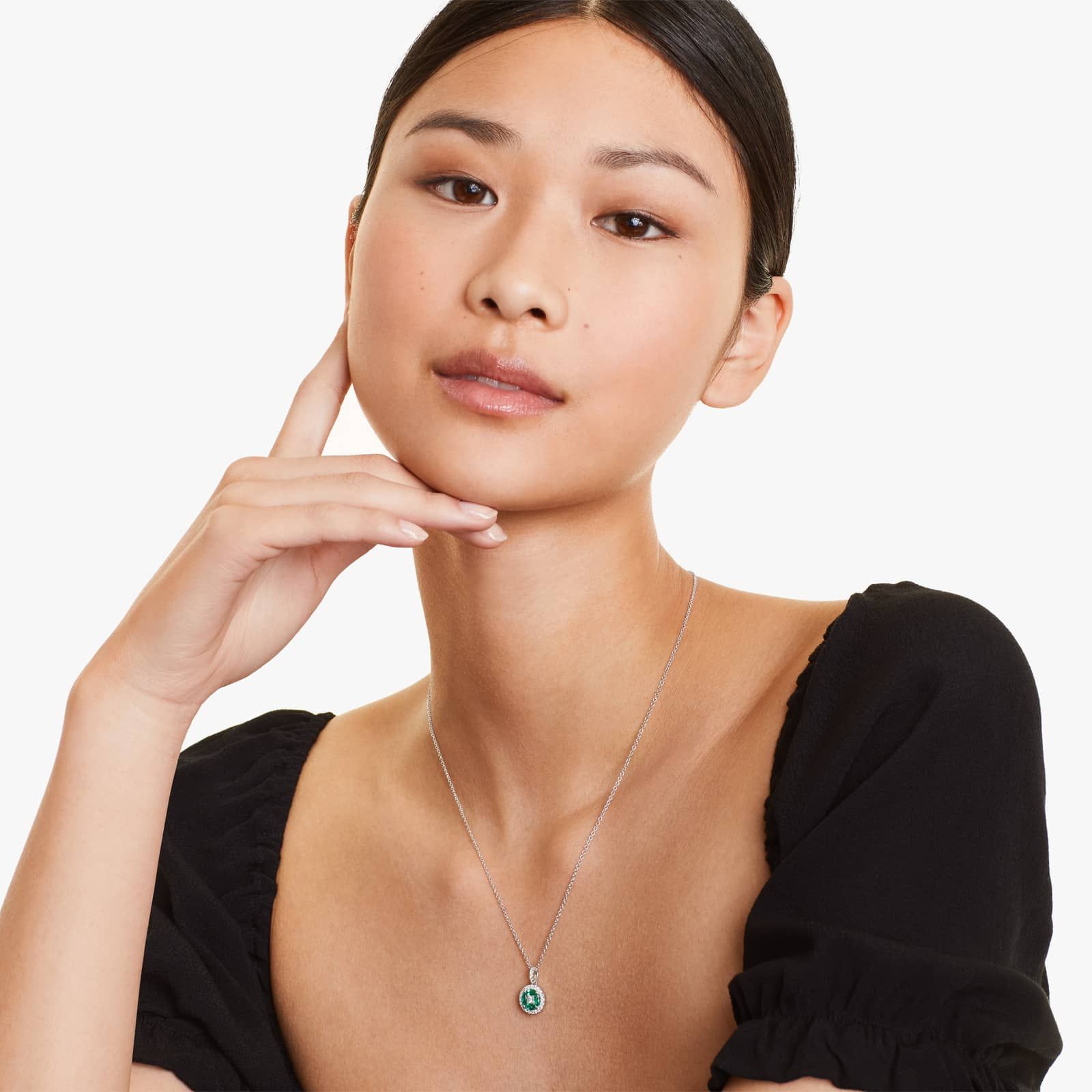 14K White Gold Marquise Emerald and Diamond Pendant