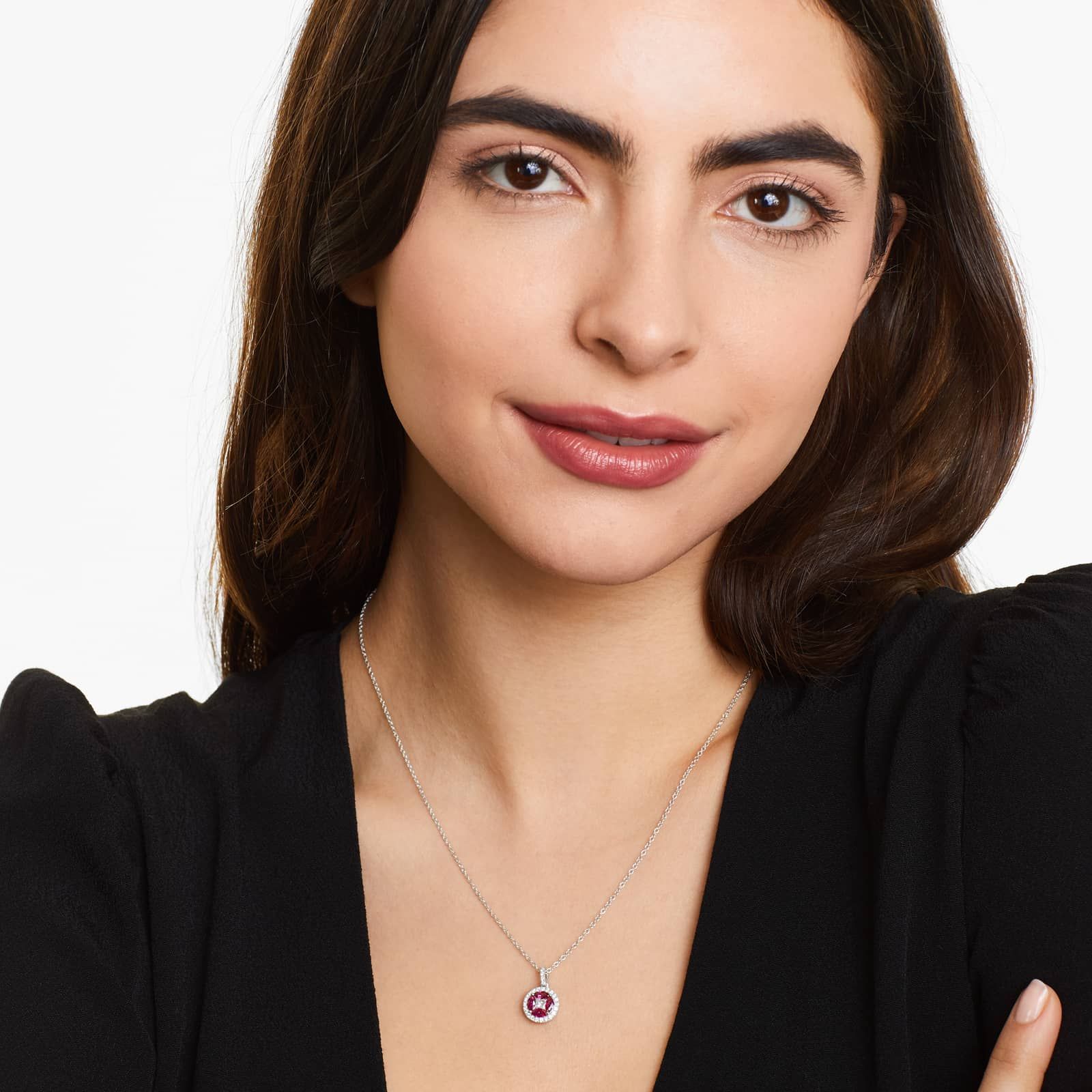 14K White Gold Marquise Ruby and Diamond Pendant