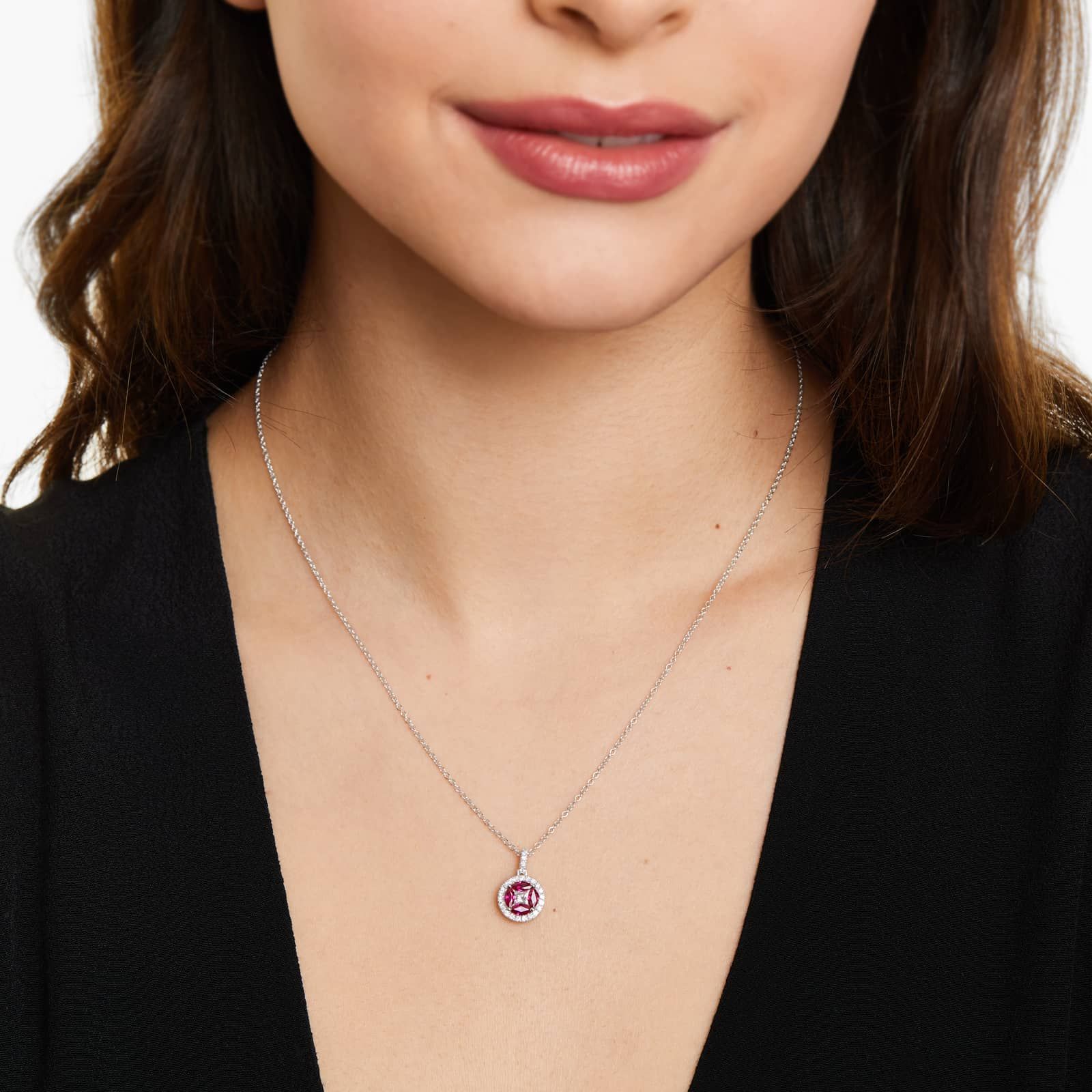 14K White Gold Marquise Ruby and Diamond Pendant