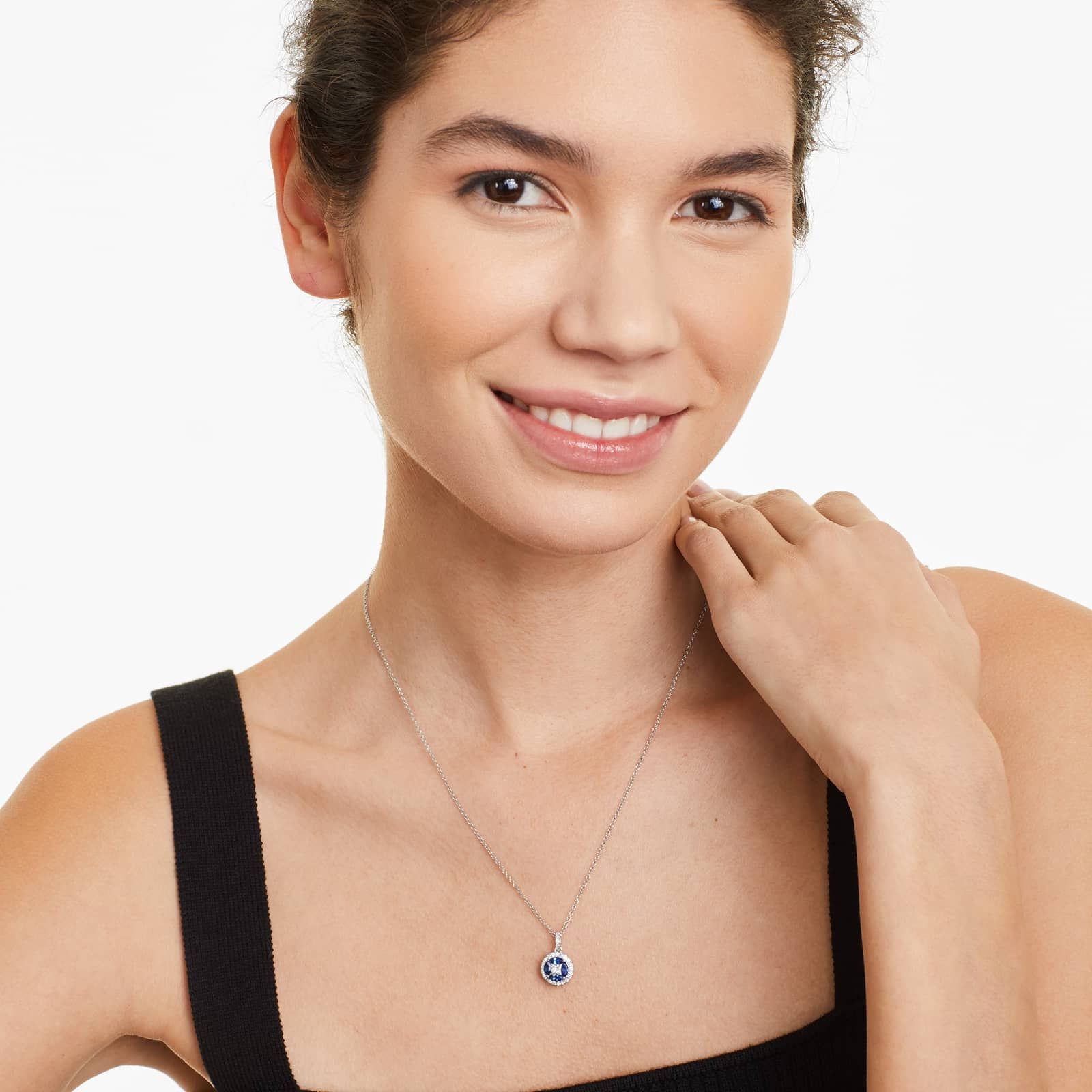 14K White Gold Marquise Sapphire and Diamond Pendant