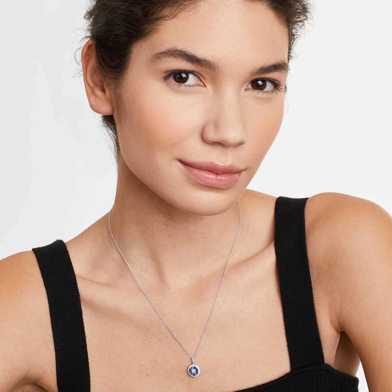 14K White Gold Marquise Sapphire and Diamond Pendant