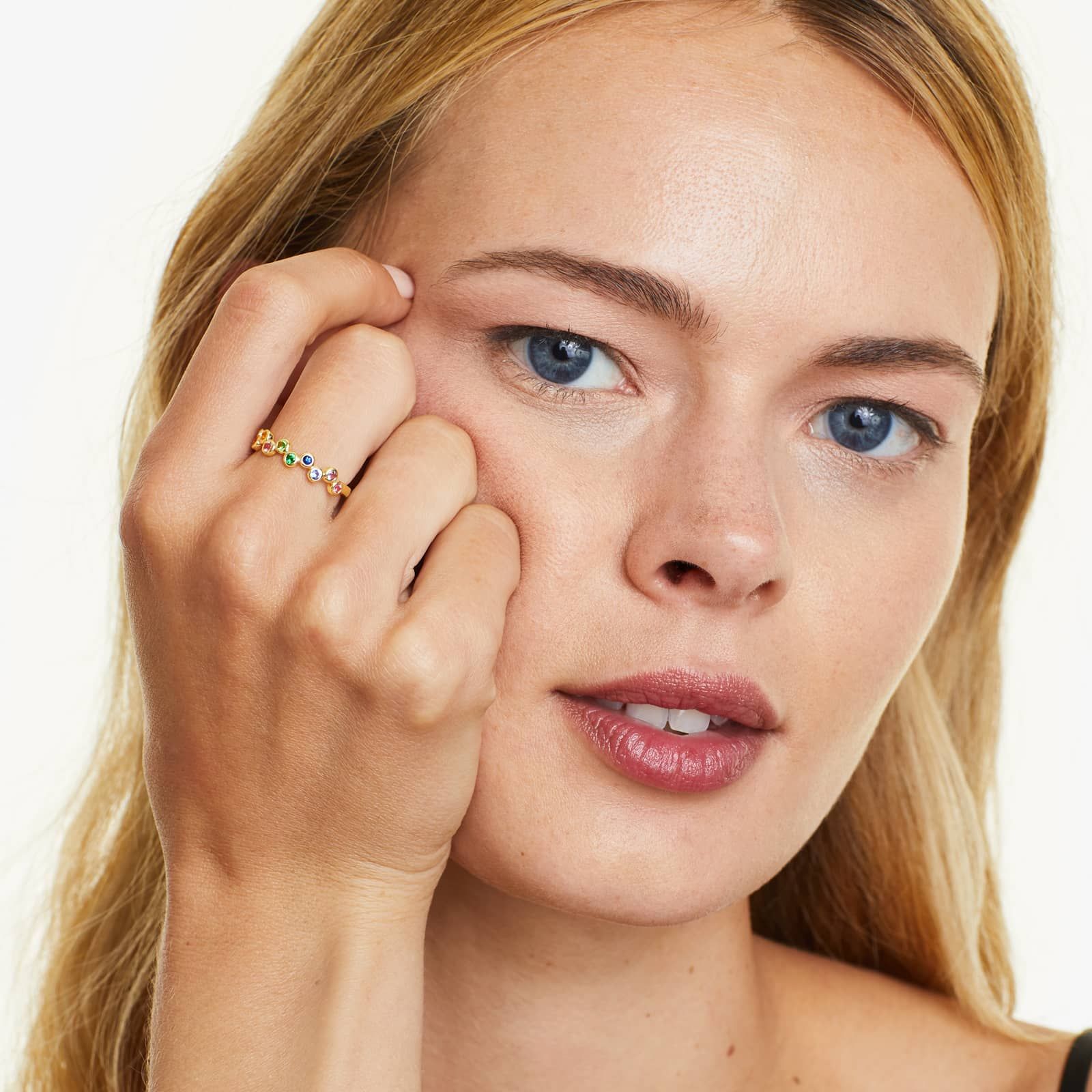 Rainbow Zig Zag Bubble Ring In 14K Yellow Gold by Brevani