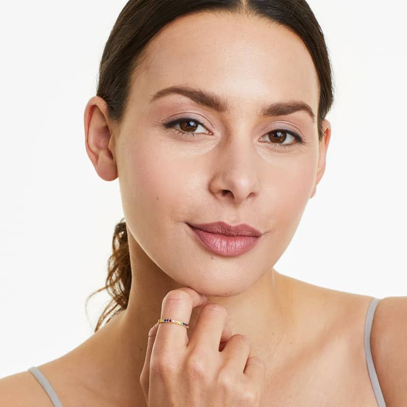 Pavé Rainbow Row Ring In 14K Yellow Gold by Brevani