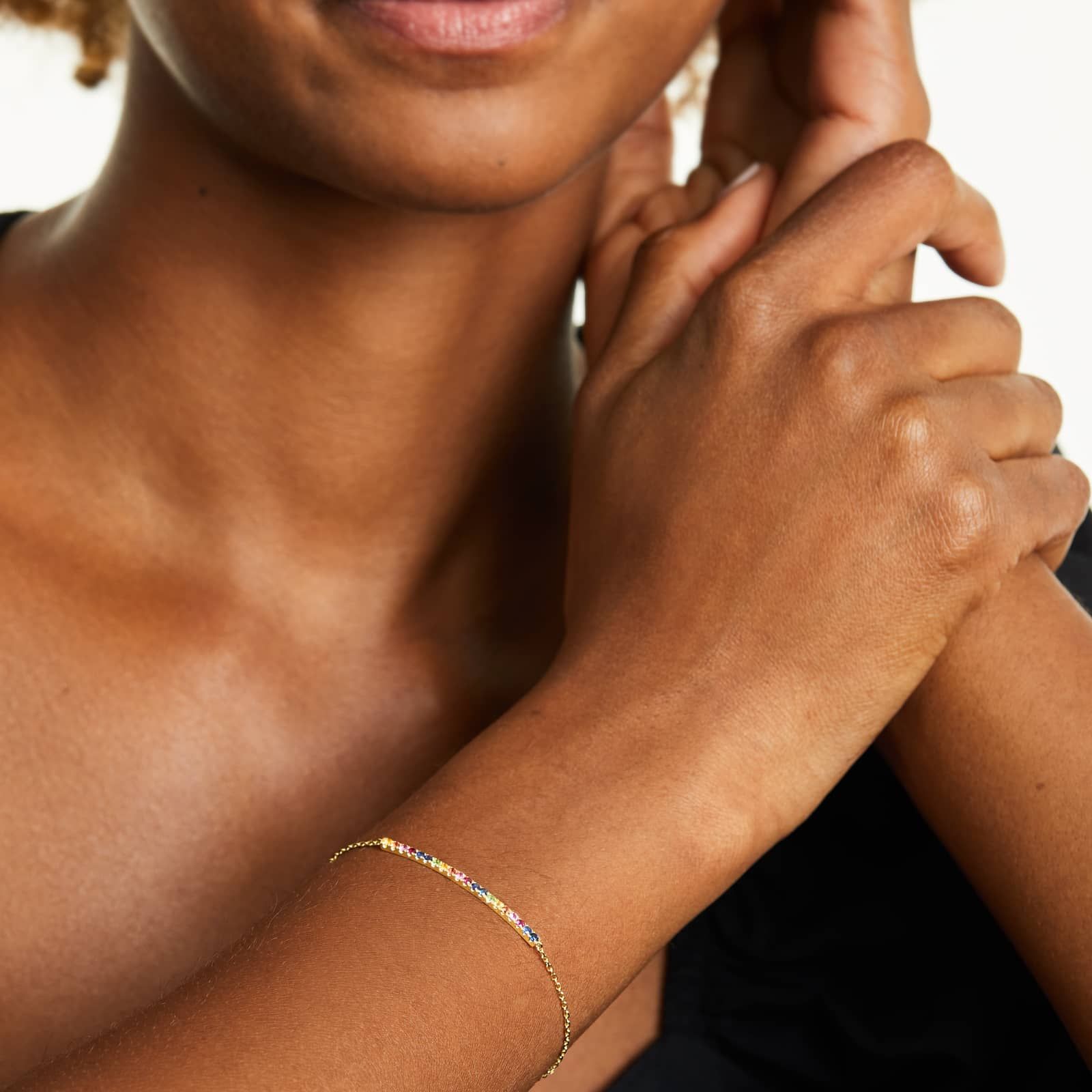 Rainbow Bar Bracelet In 14K Yellow Gold by Brevani