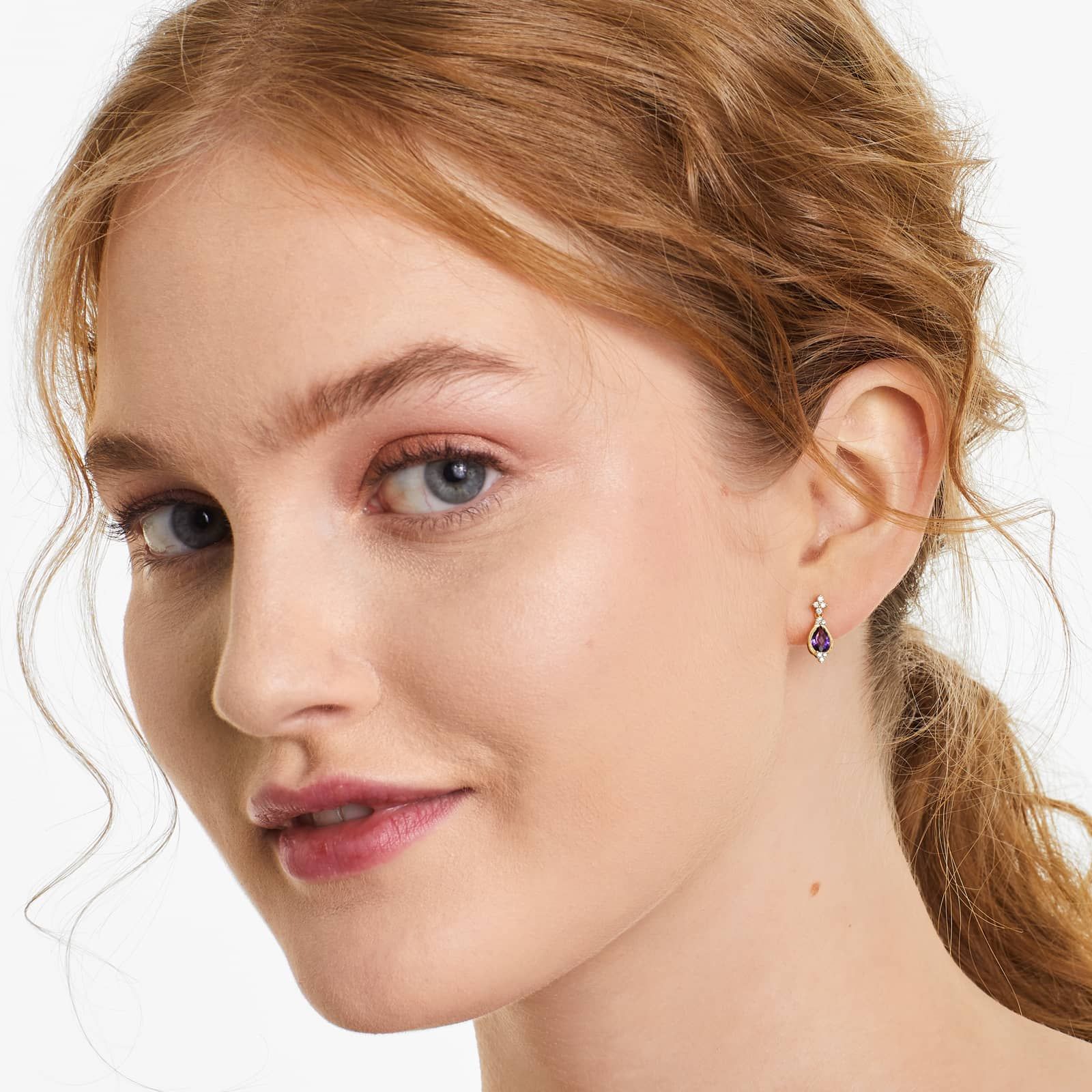 Classical Amethyst And Diamond Earrings In 14K Yellow Gold By Brevani