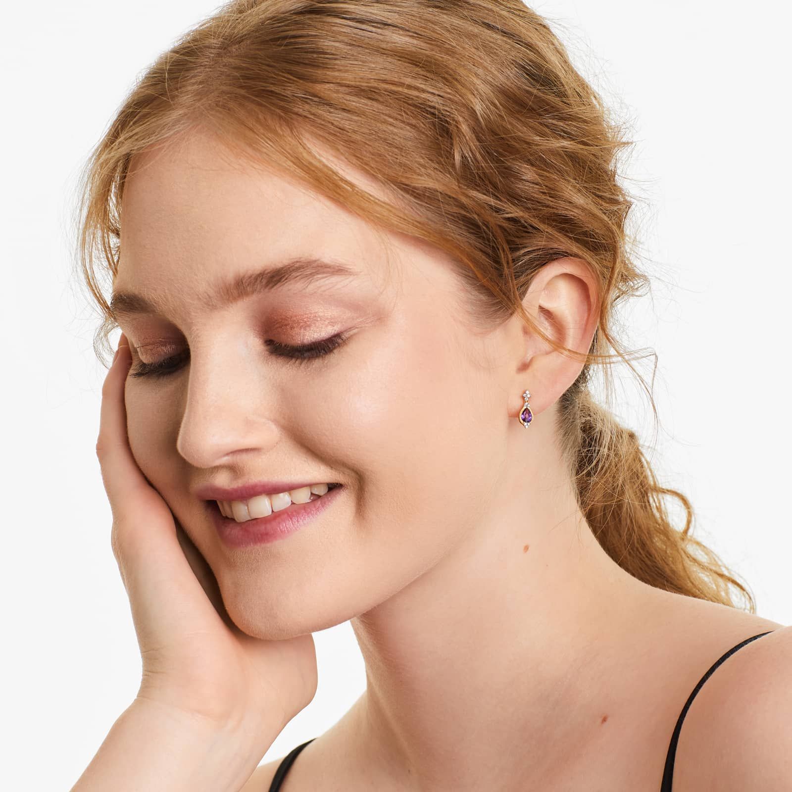 Classical Amethyst And Diamond Earrings In 14K Yellow Gold By Brevani