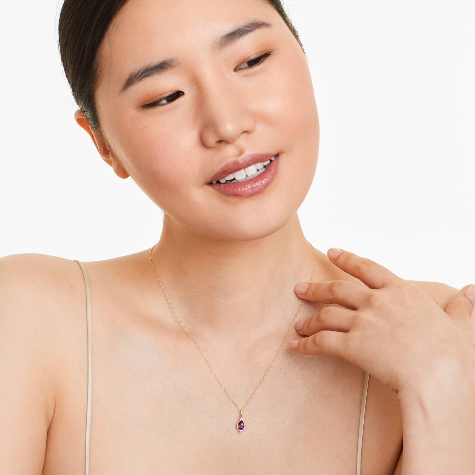 14K Yellow Gold Classical Amethyst and Diamond Necklace by Brevani