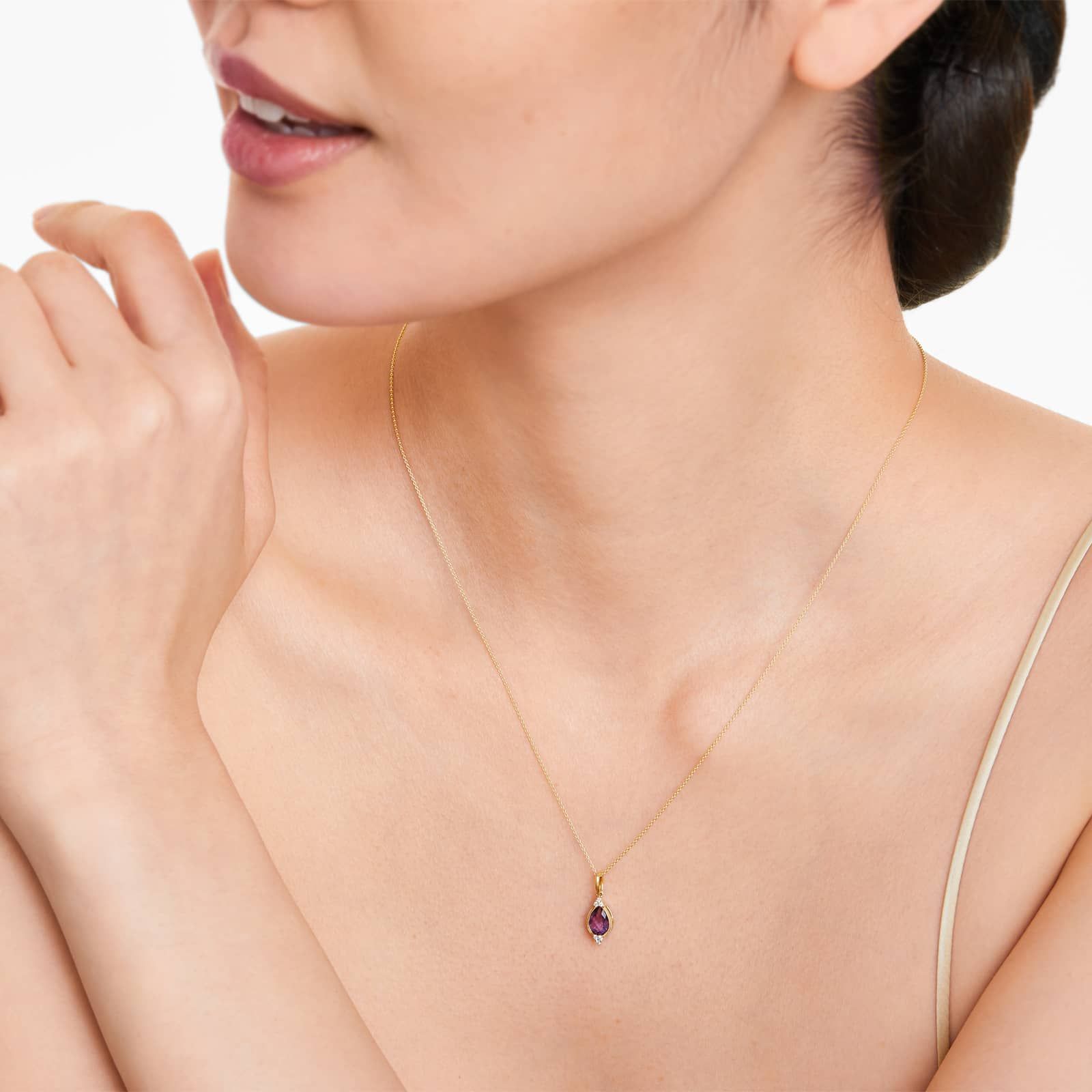 14K Yellow Gold Classical Amethyst and Diamond Necklace by Brevani