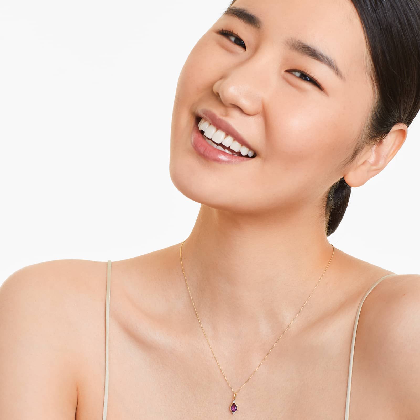 14K Yellow Gold Classical Amethyst and Diamond Necklace by Brevani