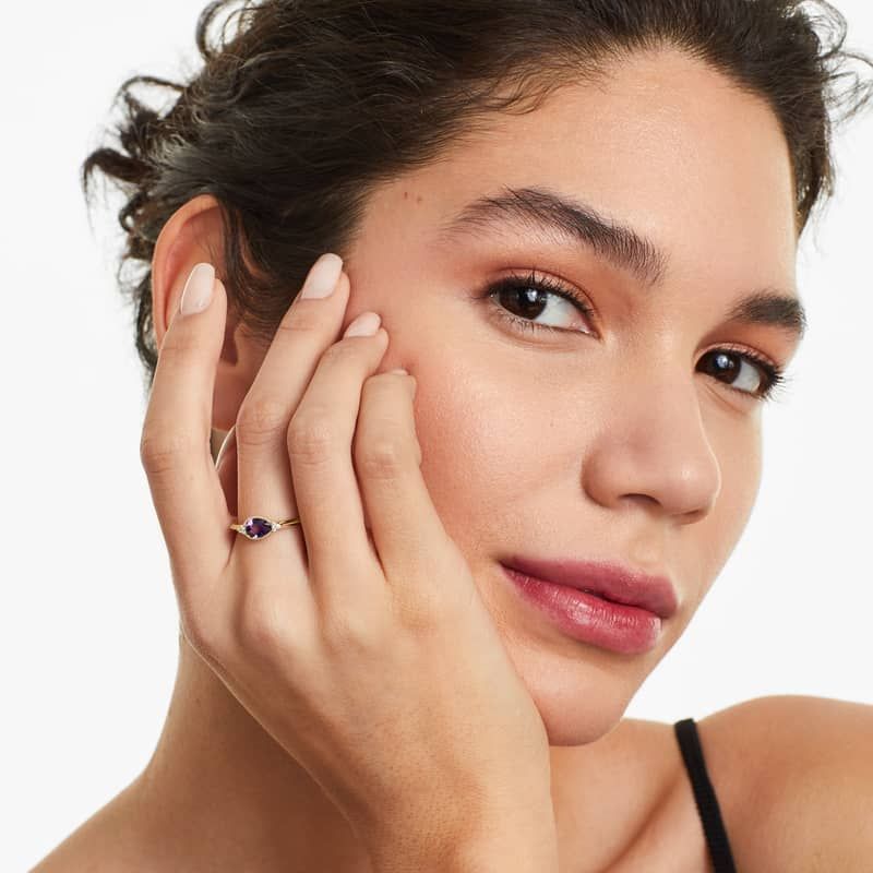 Classical Amethyst And Diamond Ring In 14K Yellow Gold by Brevani