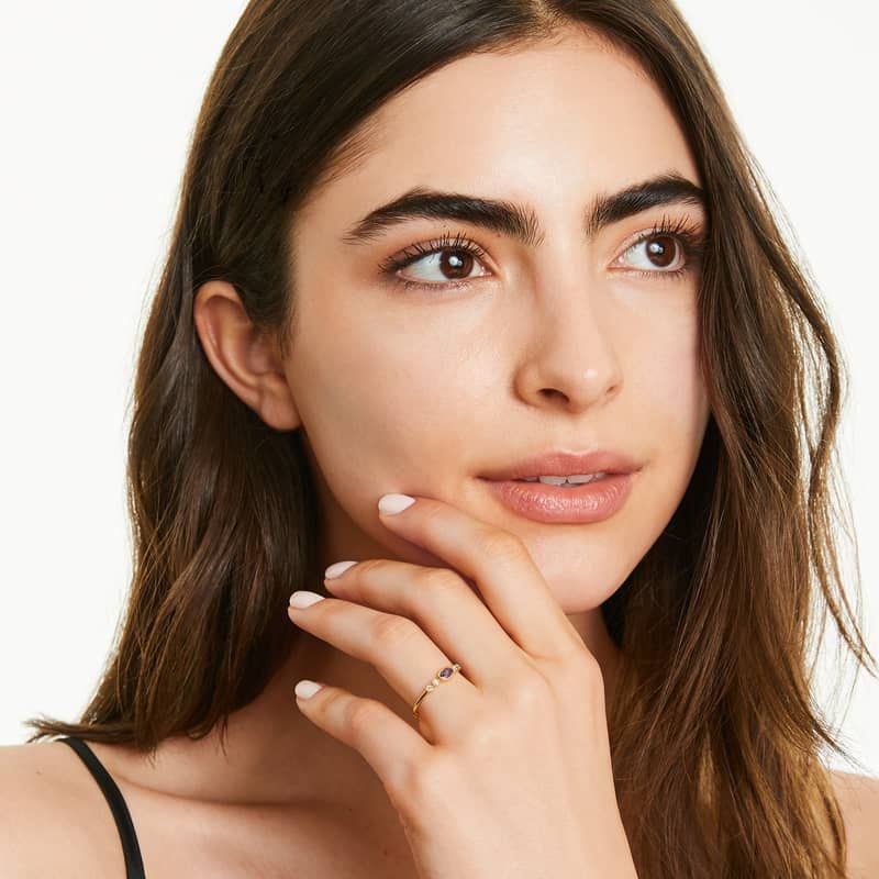 Dainty Amethyst Bezel Diamond Ring In 14K Yellow Gold by Brevani