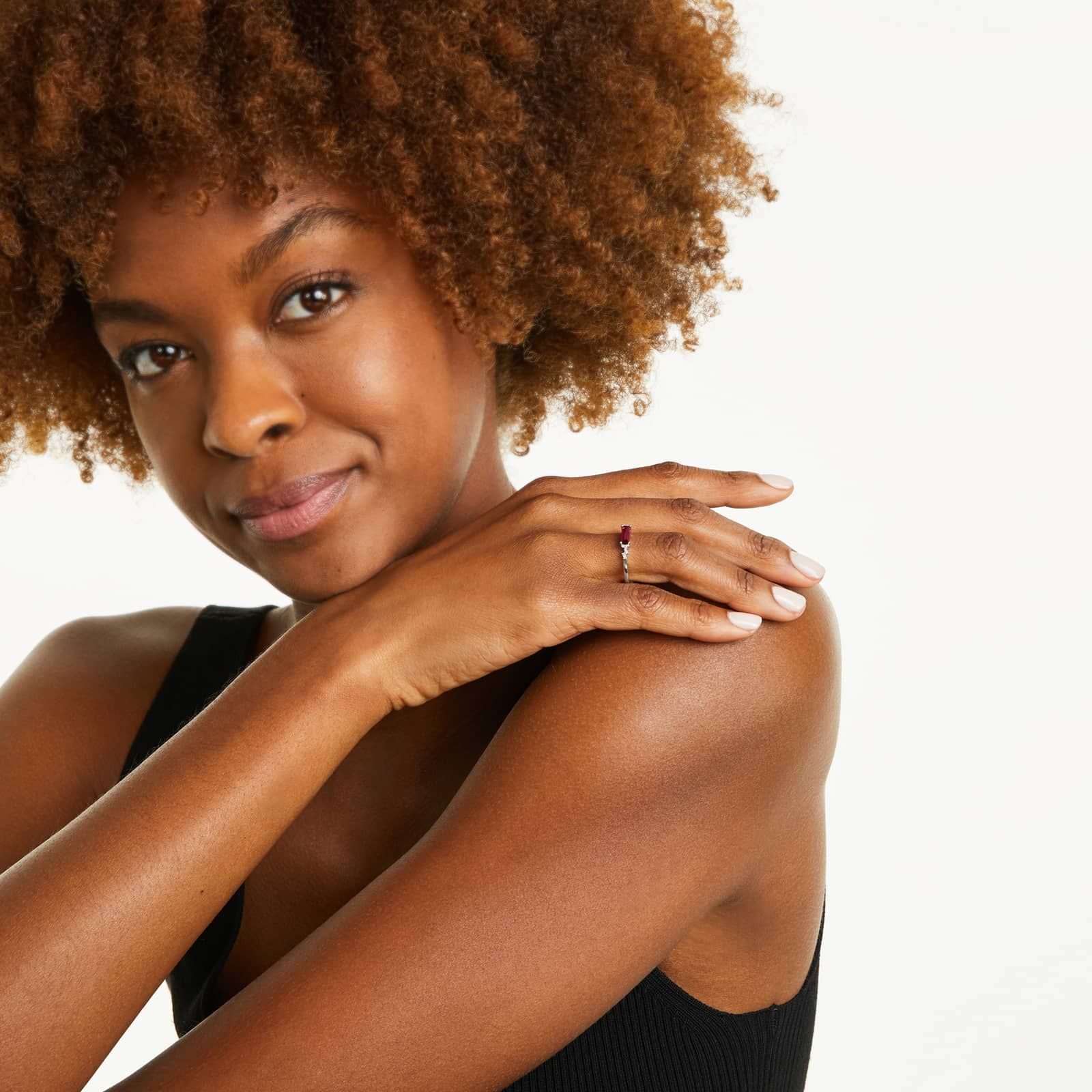 Fairy Garnet And Diamond Ring In 14K White Gold by Brevani