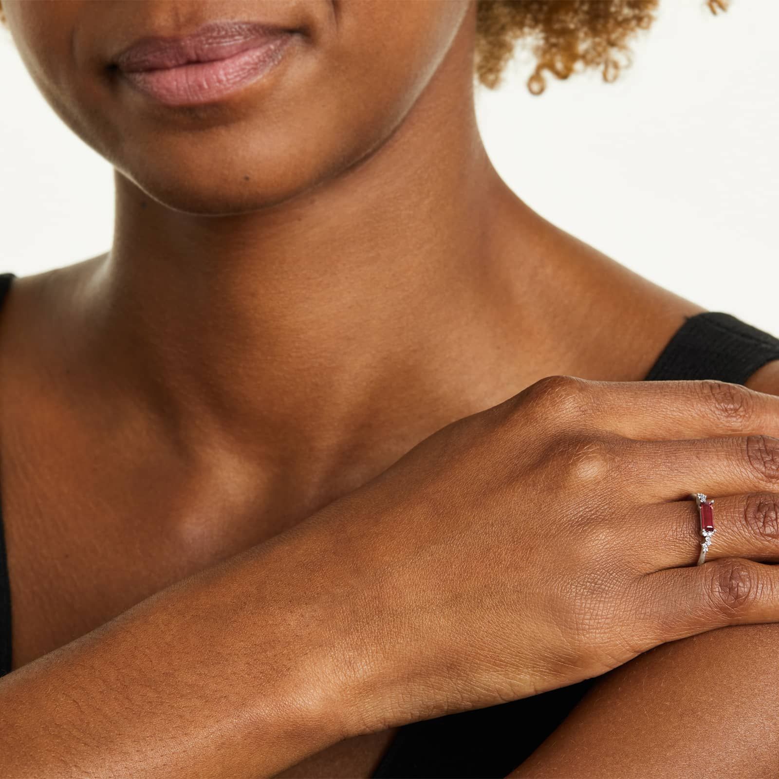 Fairy Garnet And Diamond Ring In 14K White Gold by Brevani