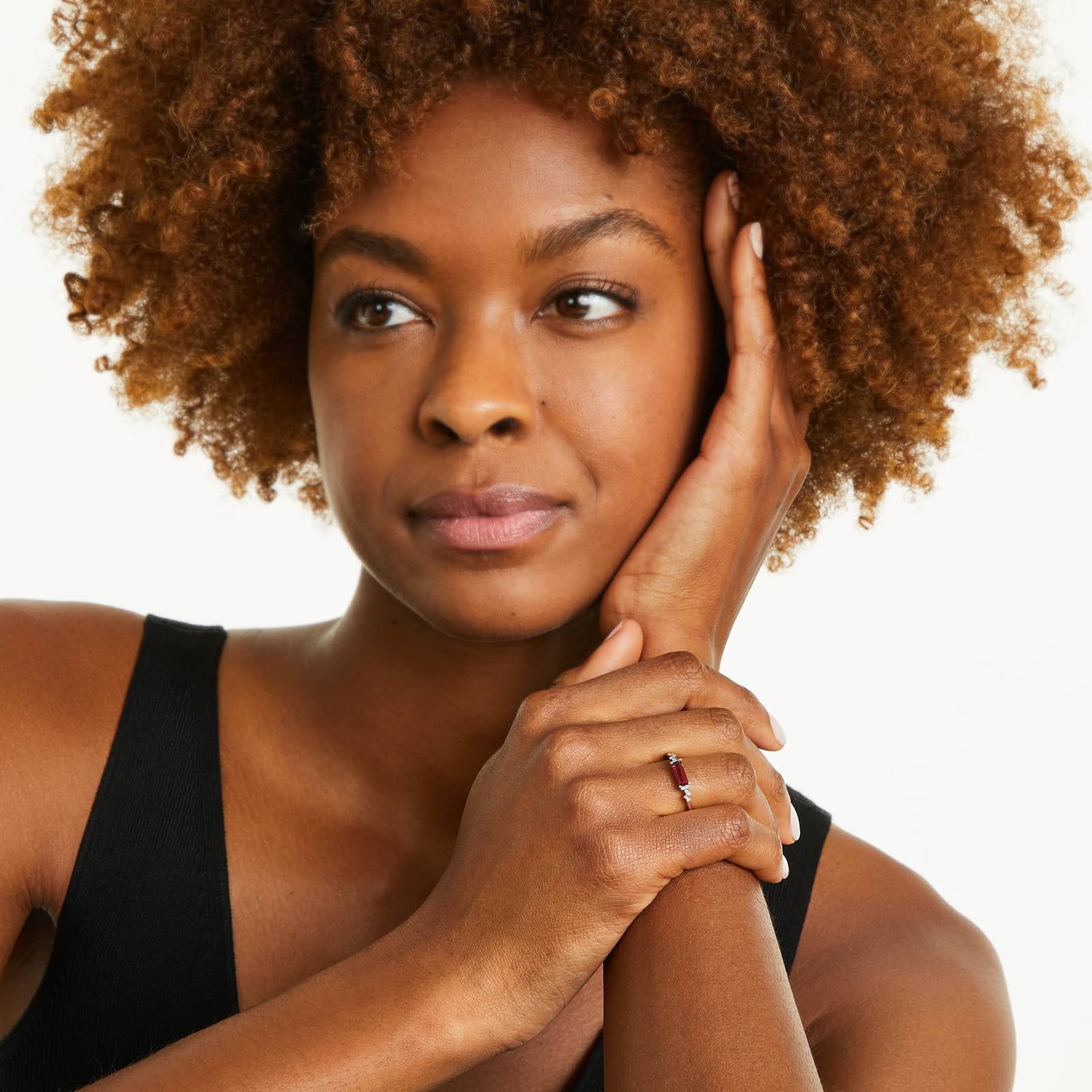 Fairy Garnet And Diamond Ring In 14K White Gold by Brevani