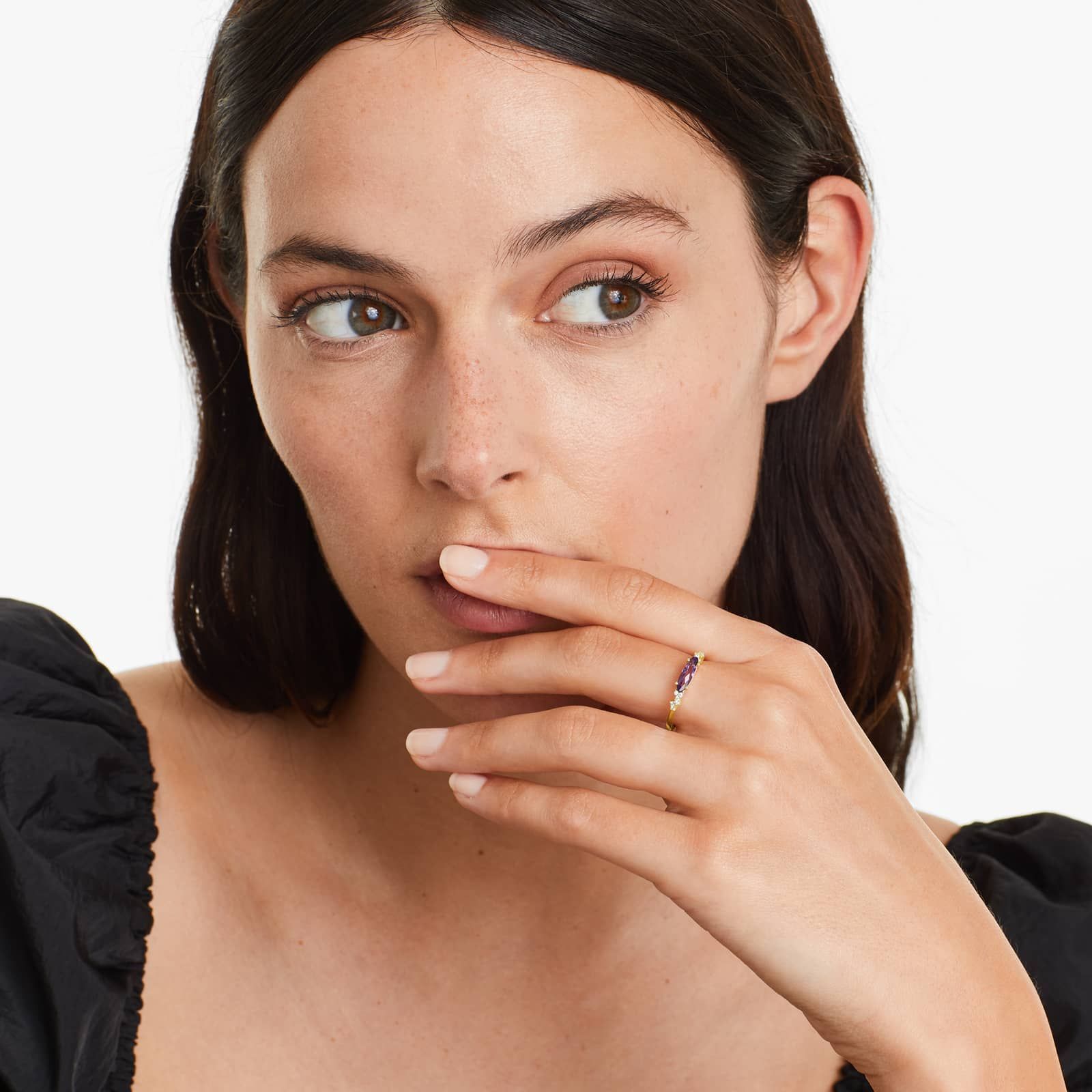 Fairy Amethyst And Diamond Ring In 14K Yellow Gold by Brevani