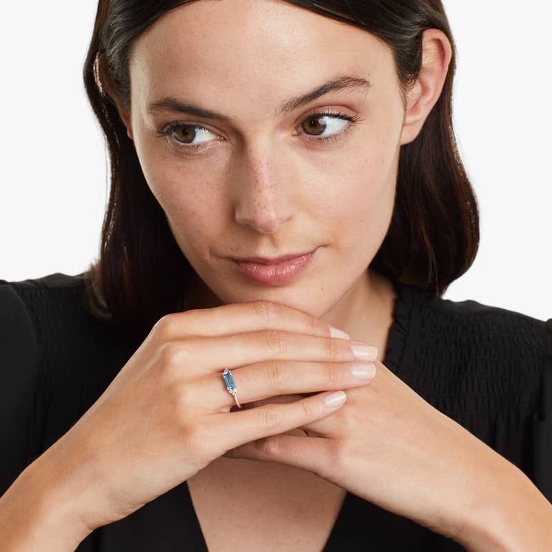 Blue Topaz And Triad Diamond Ring In 14K Rose Gold by Brevani