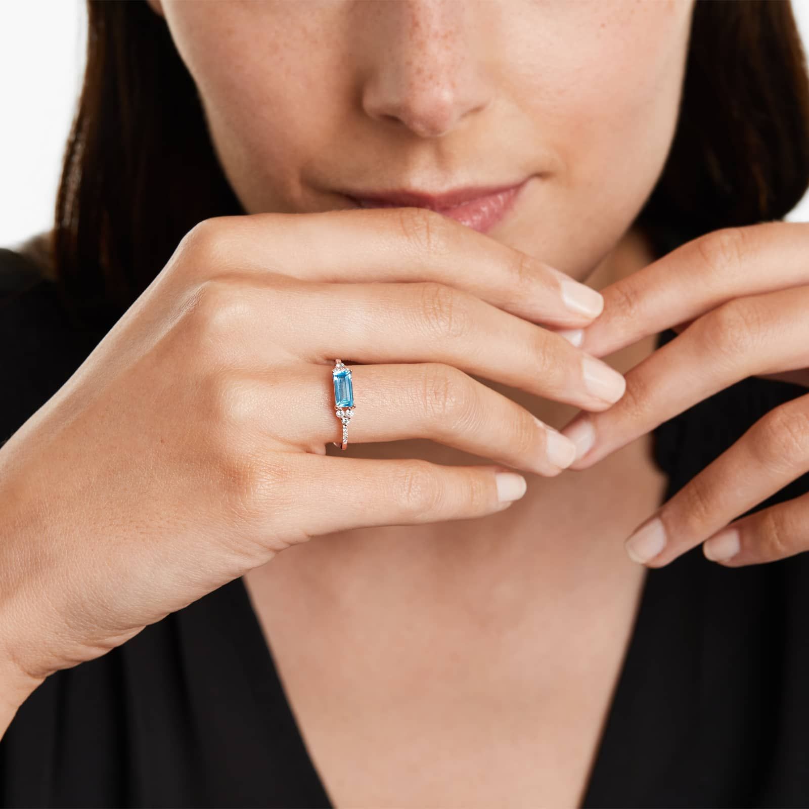 Blue Topaz And Triad Diamond Ring In 14K Rose Gold by Brevani