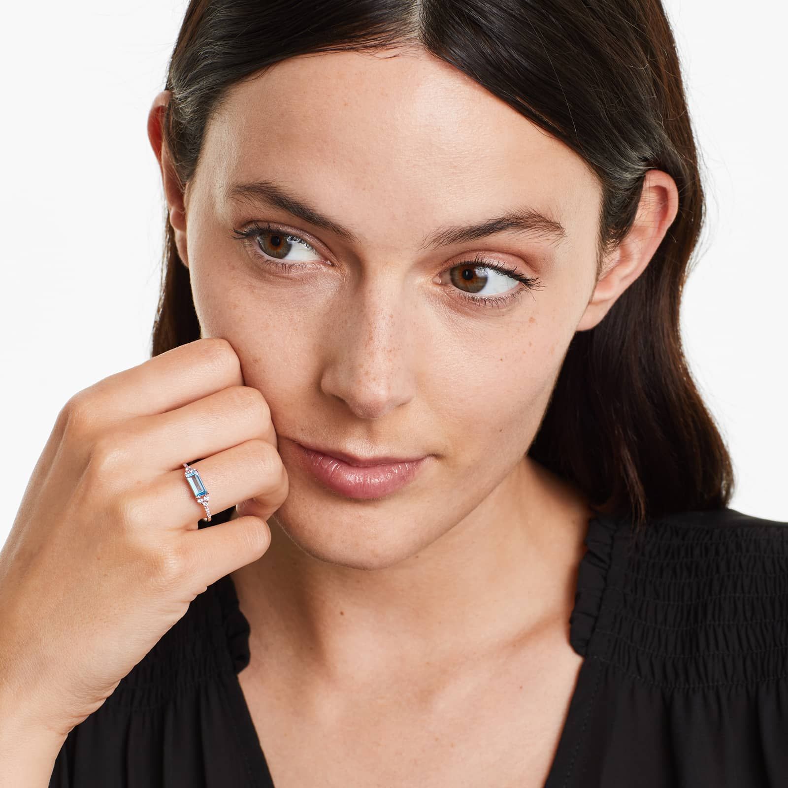 Blue Topaz And Triad Diamond Ring In 14K Rose Gold by Brevani