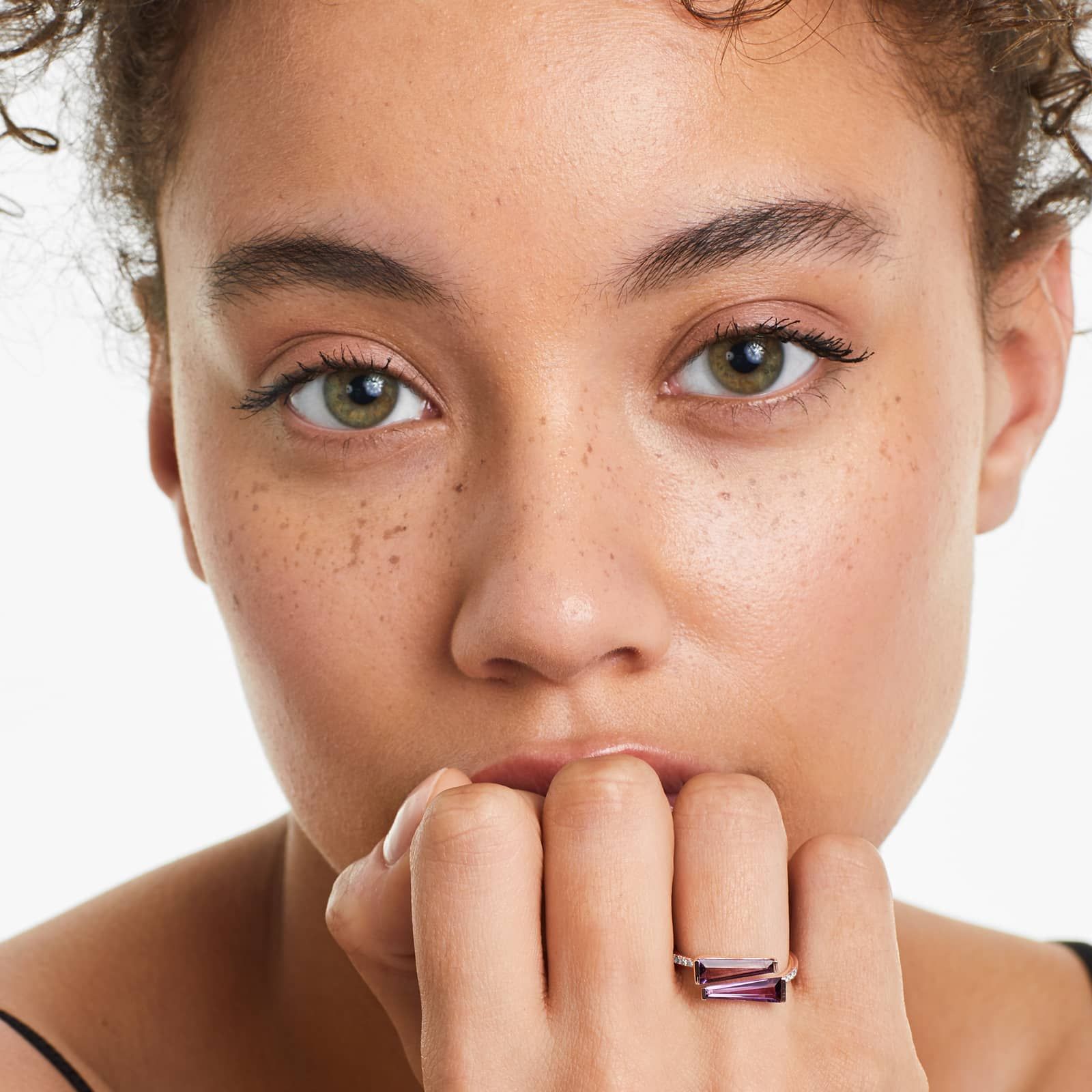 Bypass Duo Amethyst And Diamond Ring In 14K Rose Gold by Brevani