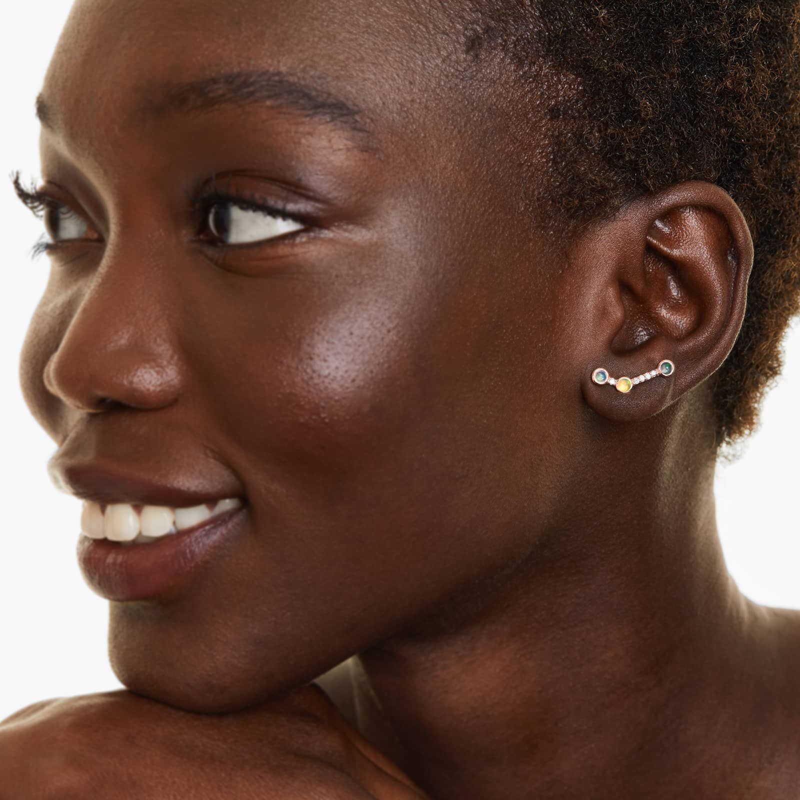 14K Rose Gold Opal and Diamond Constellation Climber Earrings