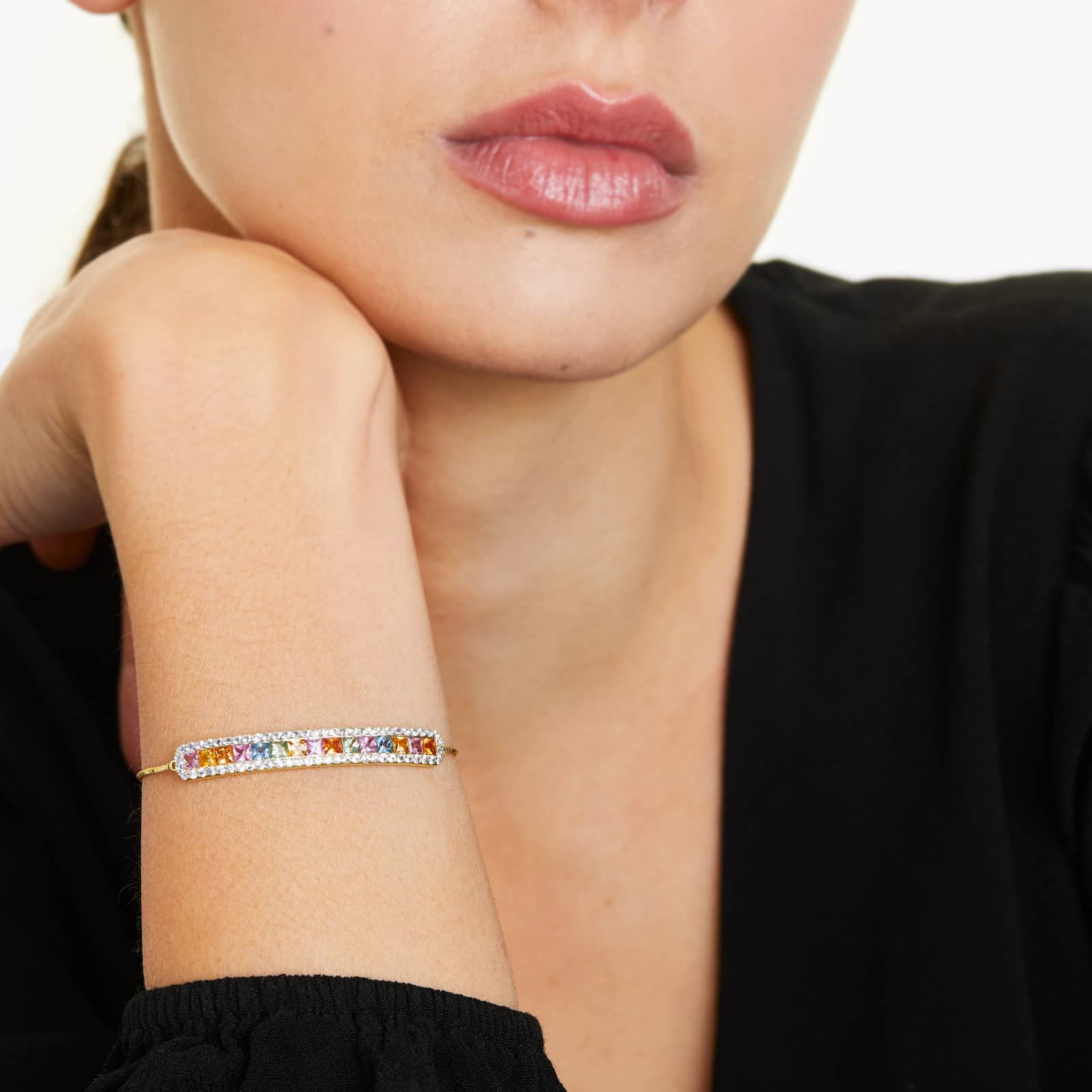 Multi Color Sapphire Bolo Bracelet In 14K Yellow Gold