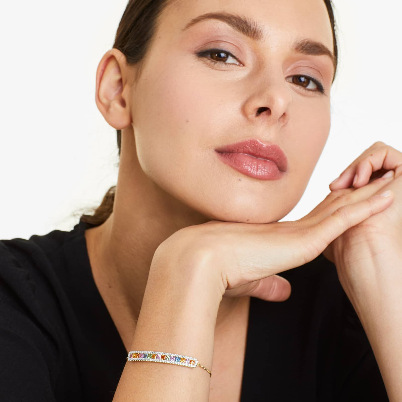 Multi Color Sapphire Bolo Bracelet In 14K Yellow Gold