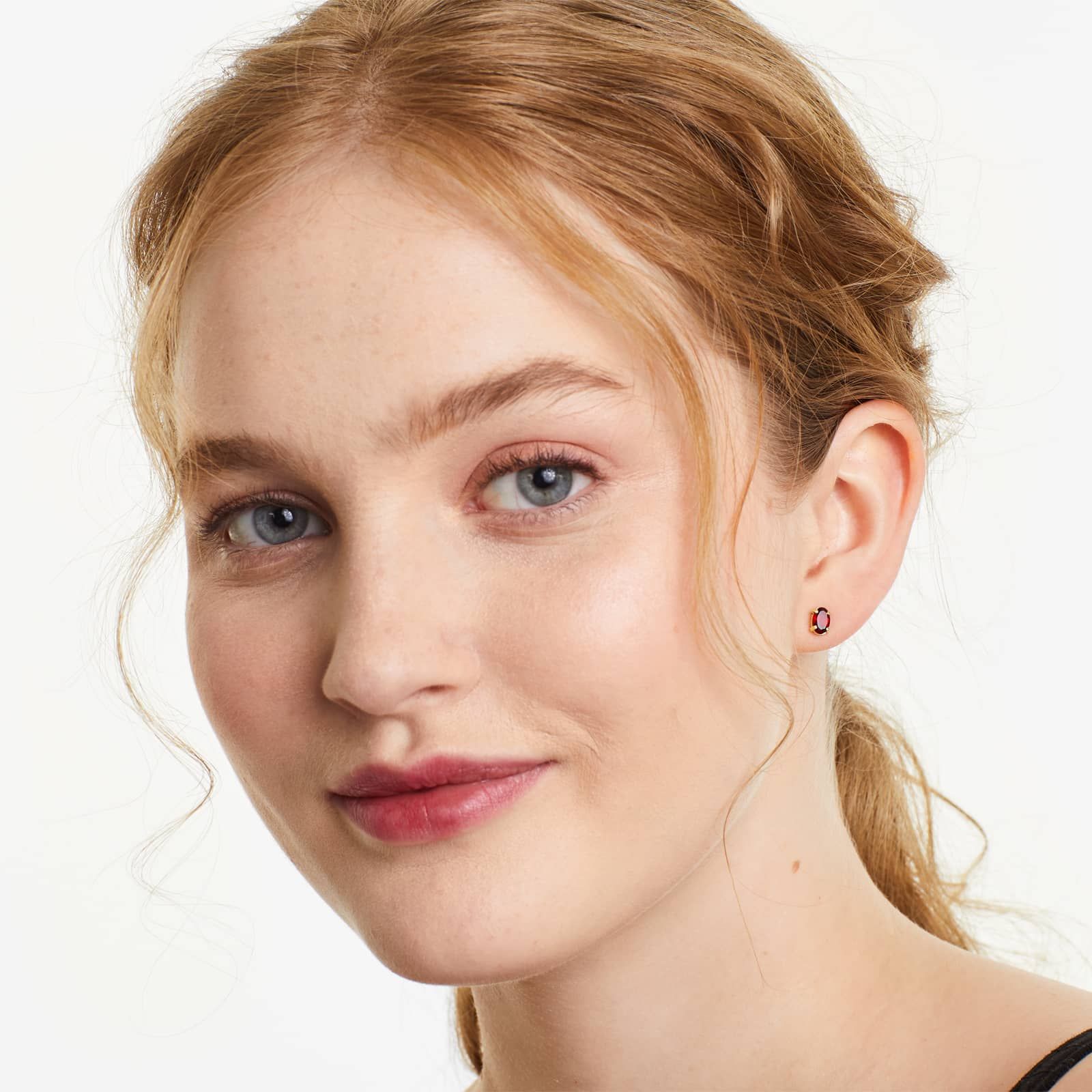 Oval Cut Garnet Birthstone Earrings In 14K Yellow Gold