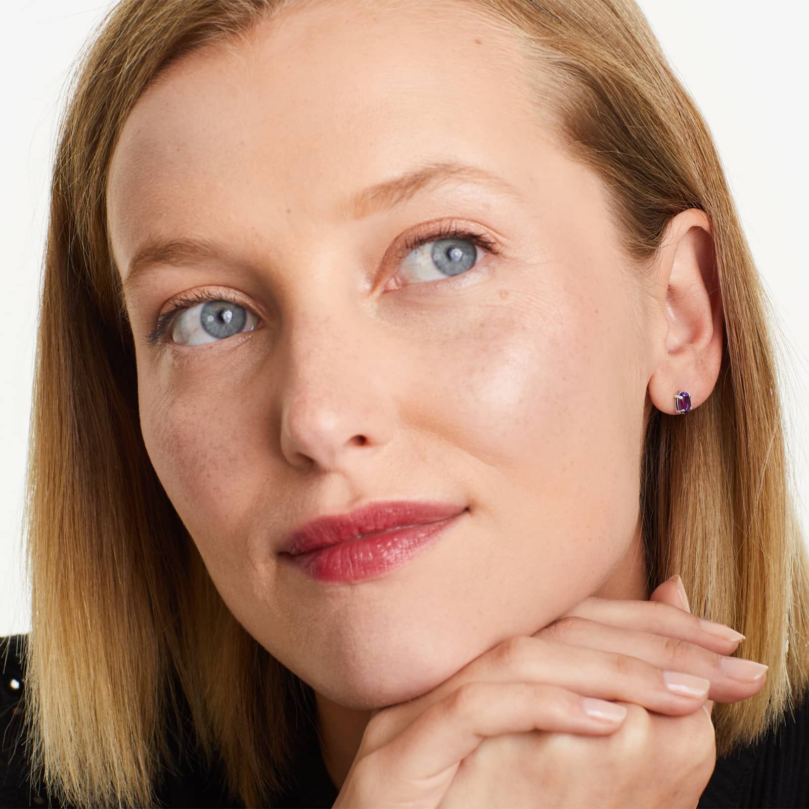 Oval Cut Amethyst Birthstone Earrings In 14K White Gold