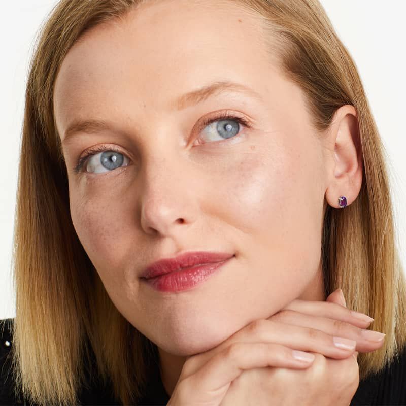 Oval Cut Amethyst Birthstone Earrings In 14K White Gold