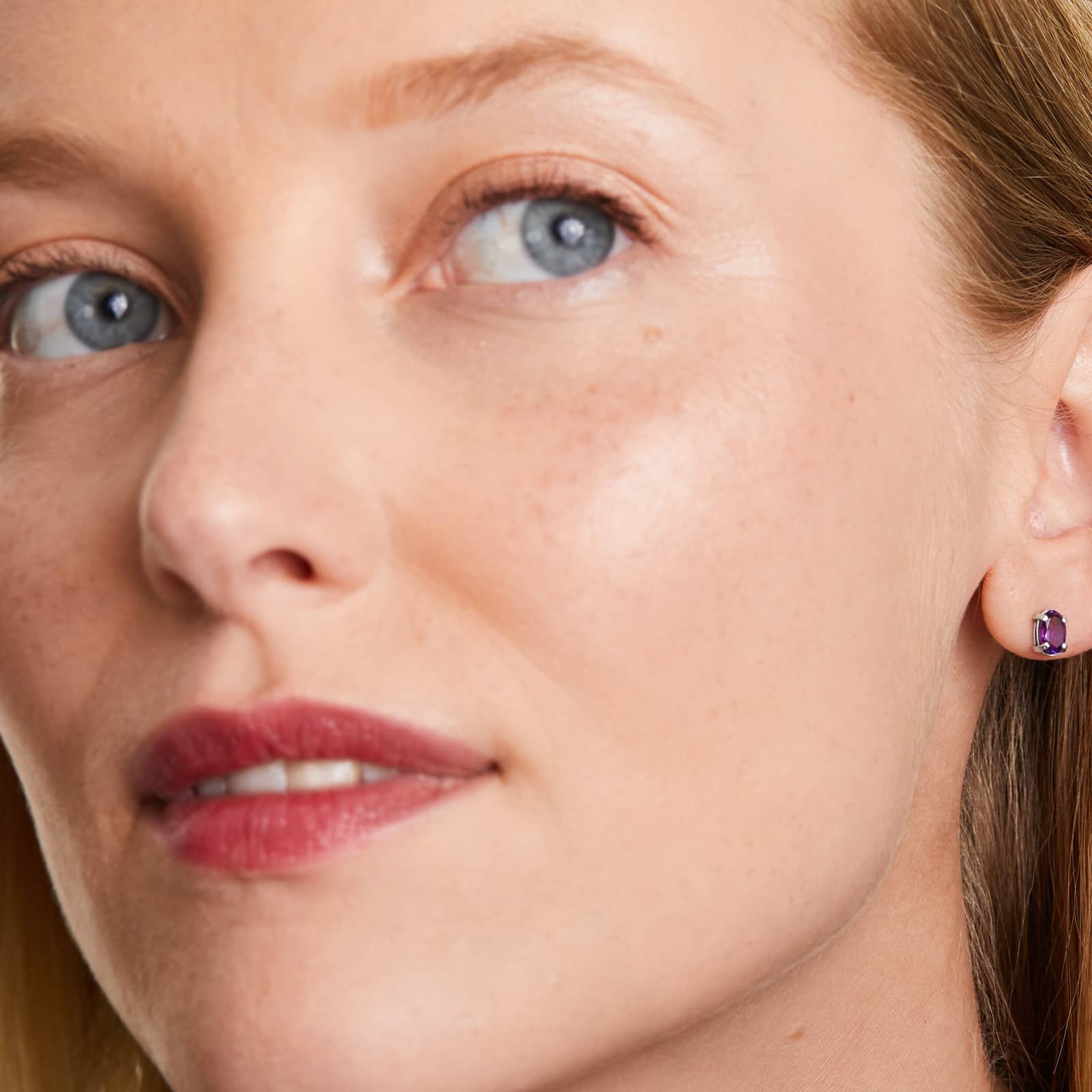 Oval Cut Amethyst Birthstone Earrings In 14K White Gold