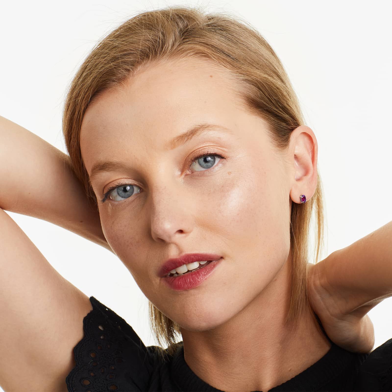 Oval Cut Amethyst Birthstone Earrings In 14K White Gold