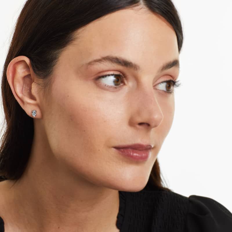 Oval Cut Aquamarine Birthstone Earrings In 14K White Gold