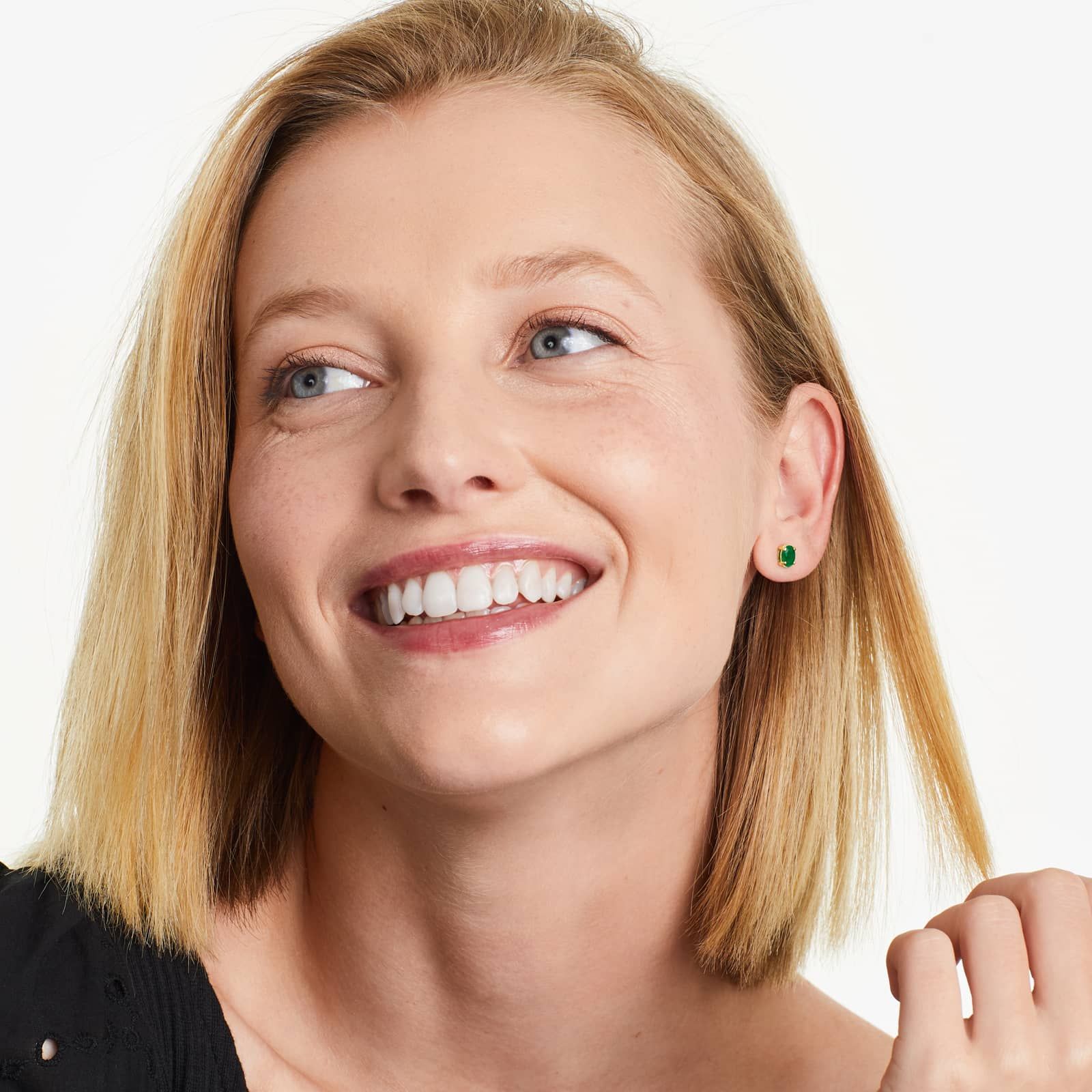 Oval Cut Emerald Birthstone Earrings In 14K Yellow Gold