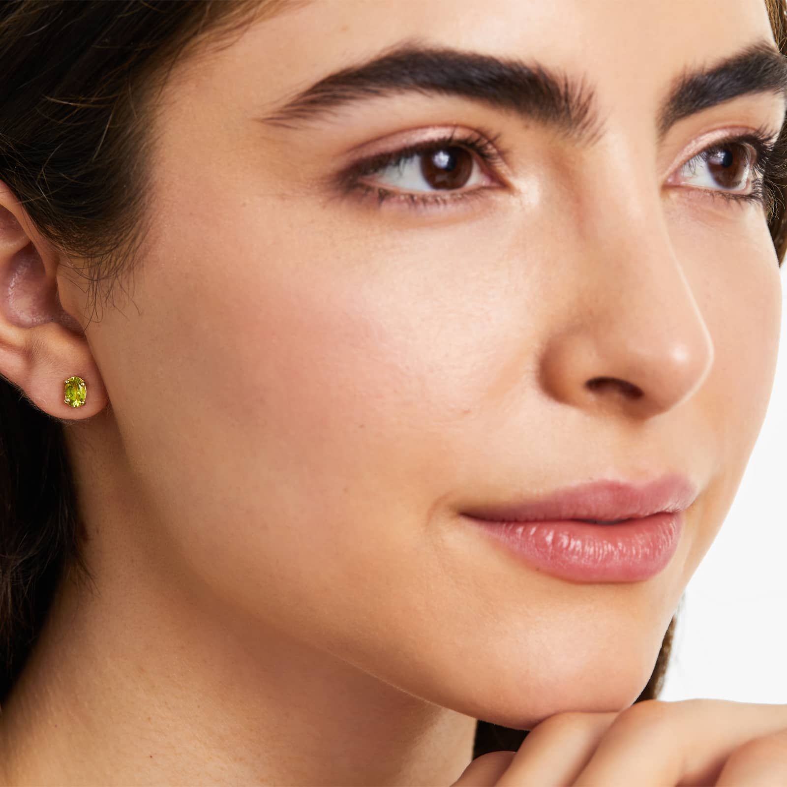 Oval Cut Peridot Birthstone Earrings In 14K Yellow Gold