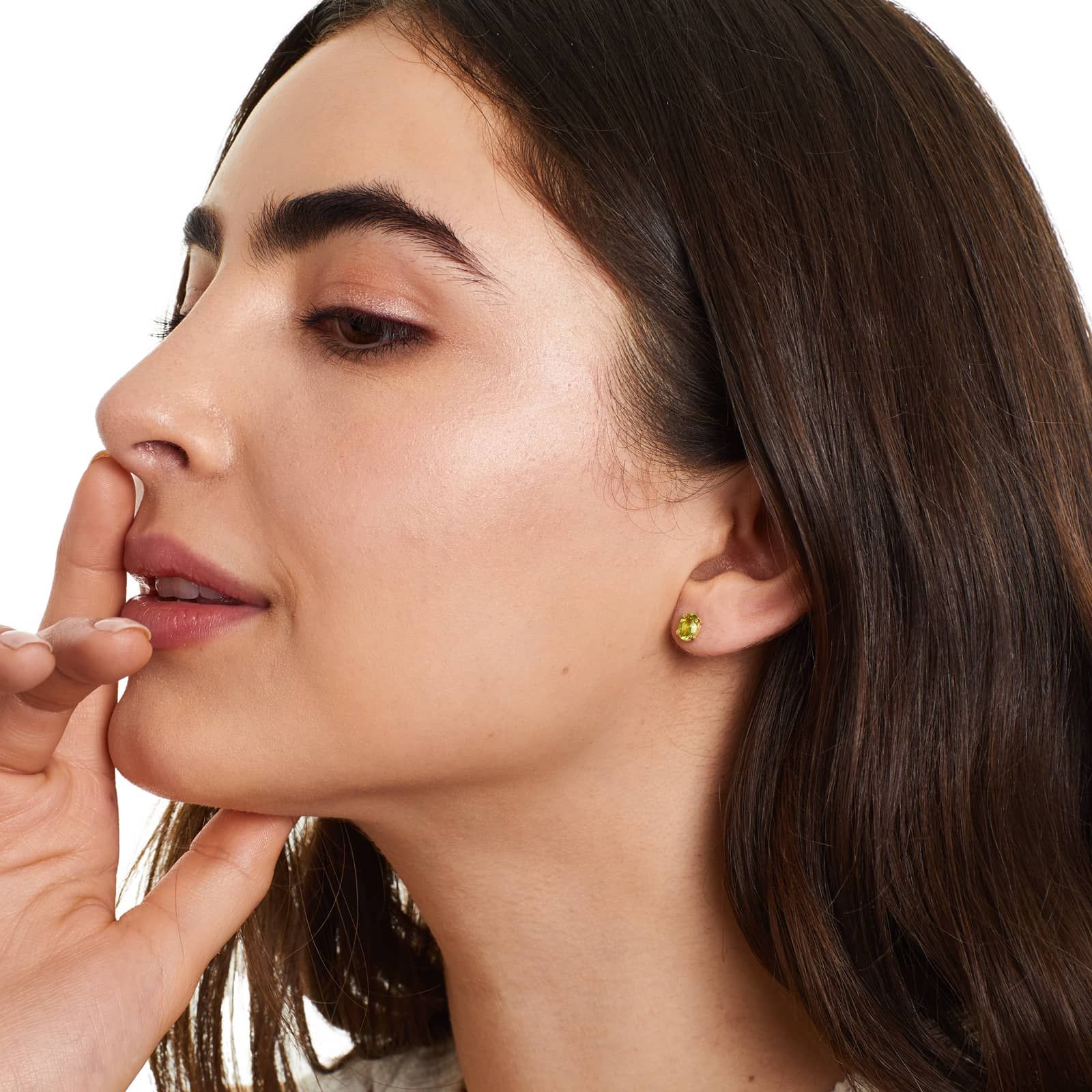 Oval Cut Peridot Birthstone Earrings In 14K Yellow Gold