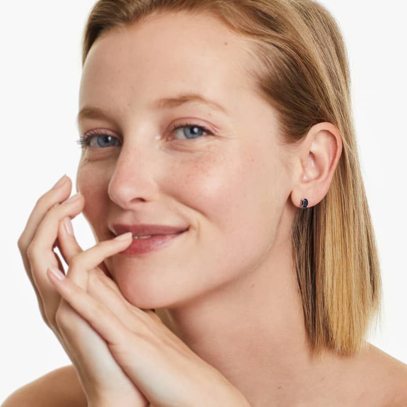 Oval Cut Sapphire Birthstone Earrings In 14K White Gold